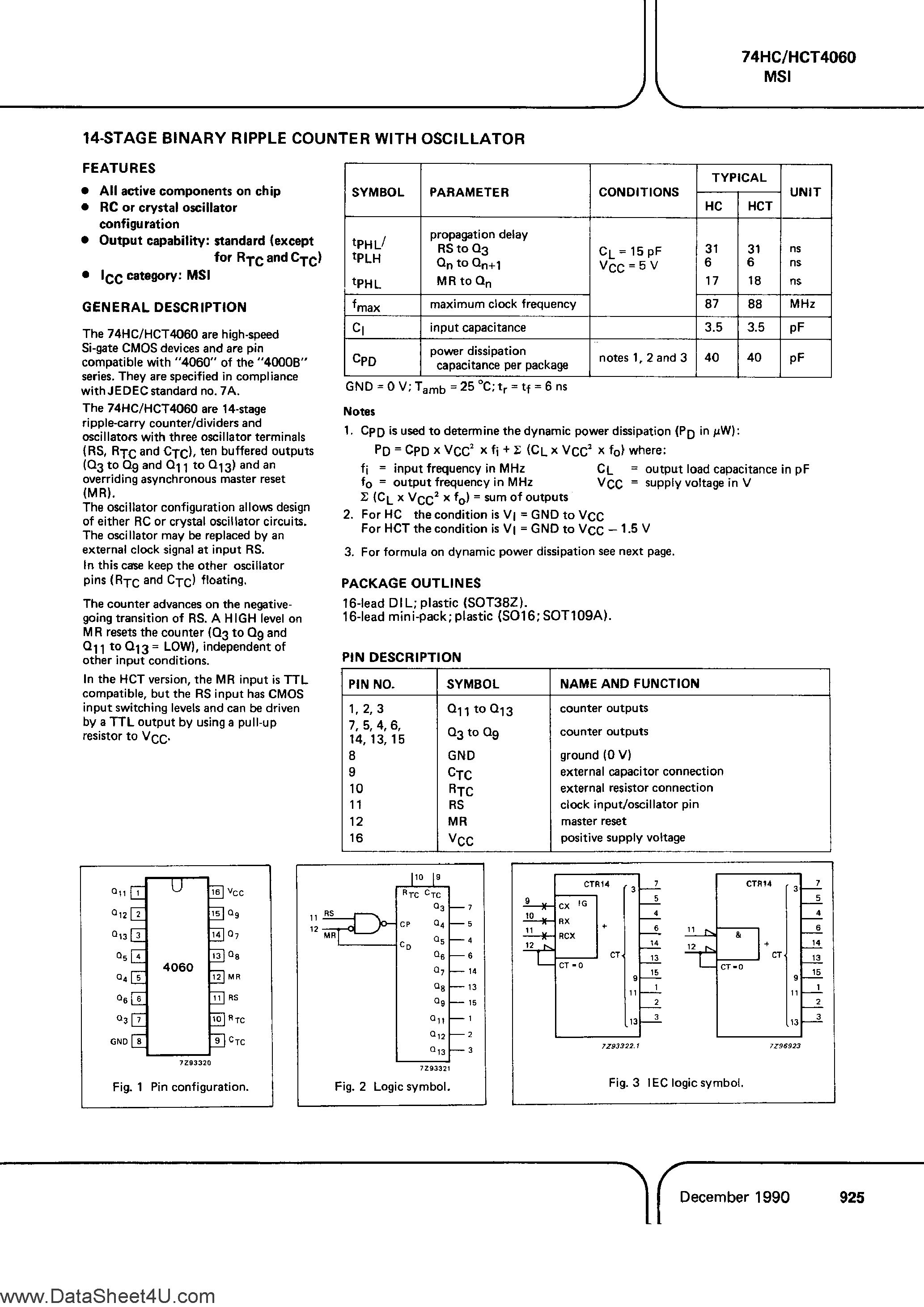 Datasheet PC74HC4060 - (It is accurate) 14-Stage Binary Ripple Counter page 1