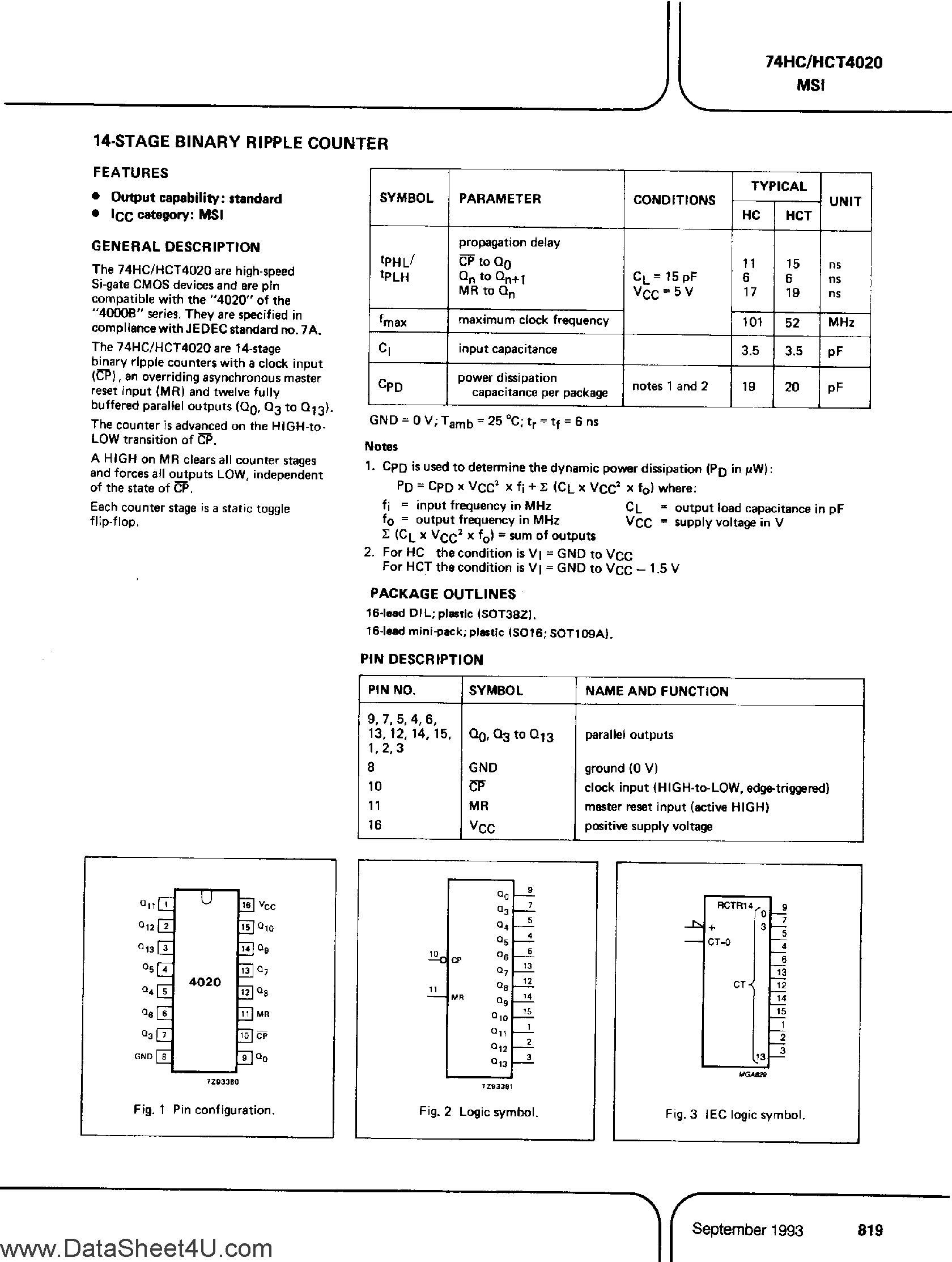 Datasheet PC74HC4020 - (It is accurate) 14-Stage Binary Ripple Counter page 1
