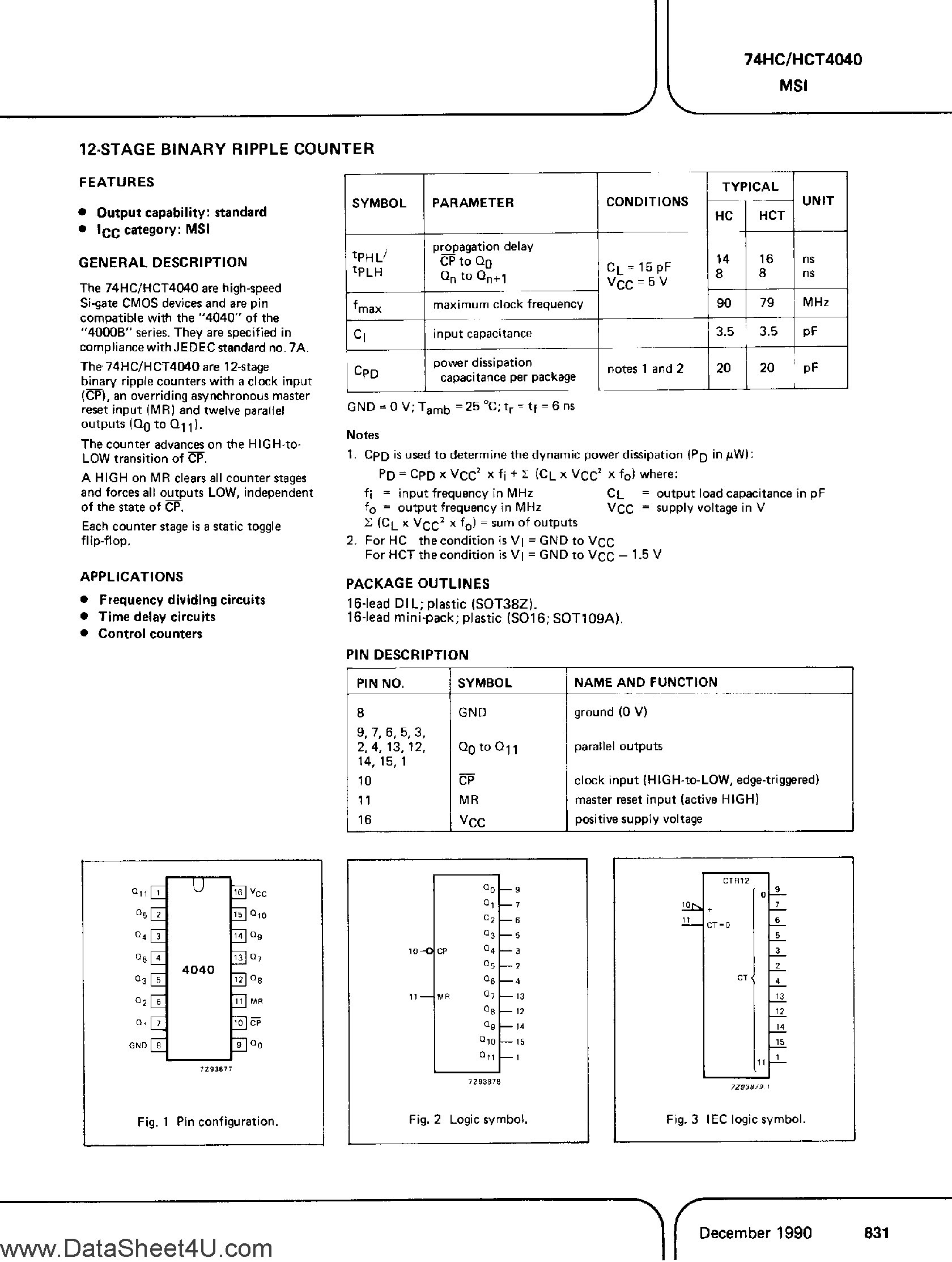 Datasheet PC74HC4040 - (It is accurate) 12-Stage Binary Ripple Counter page 1