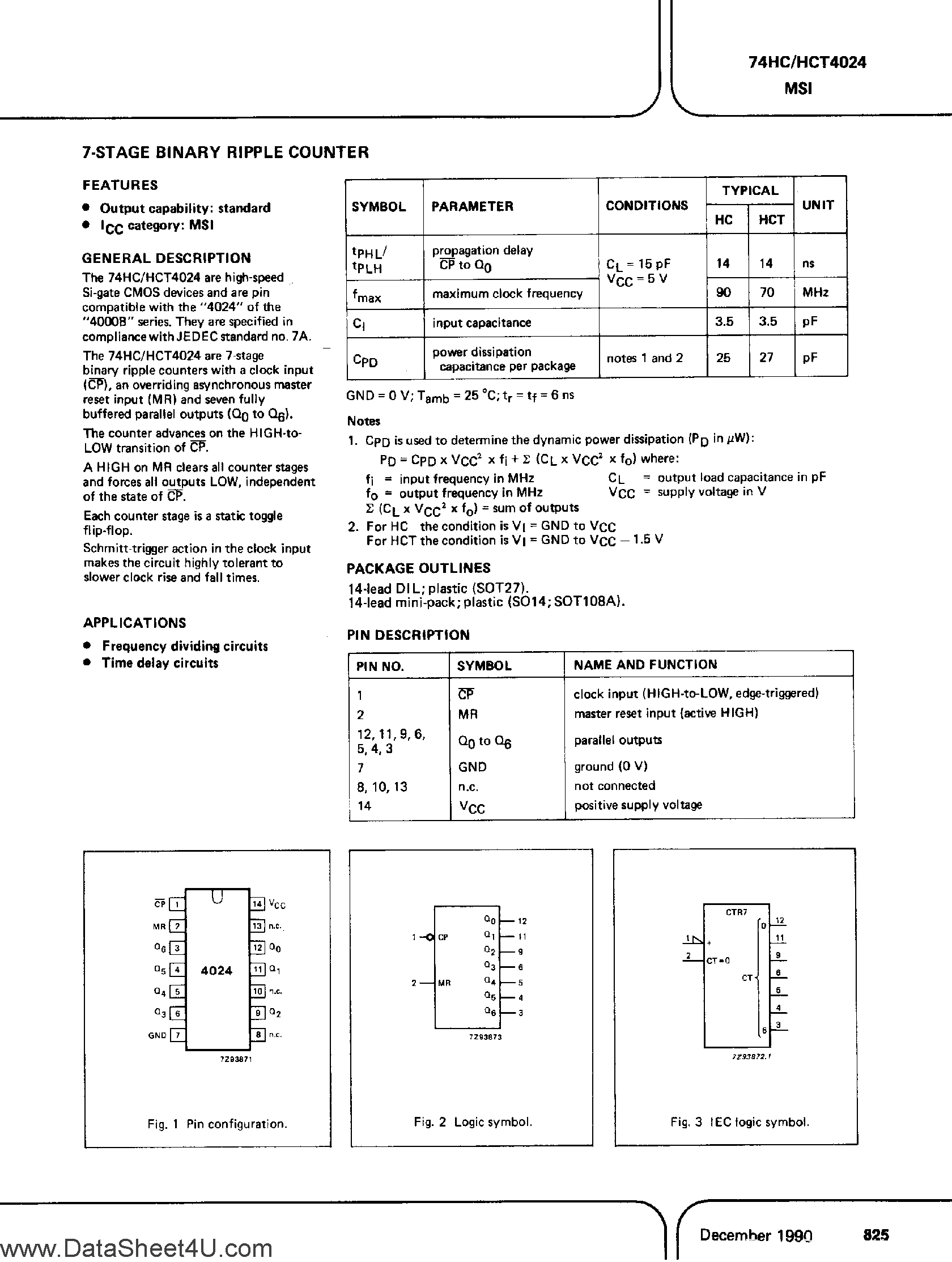 Datasheet PC74HC4024 - (It is accurate) 7-Stage Binary Ripple Counter page 1