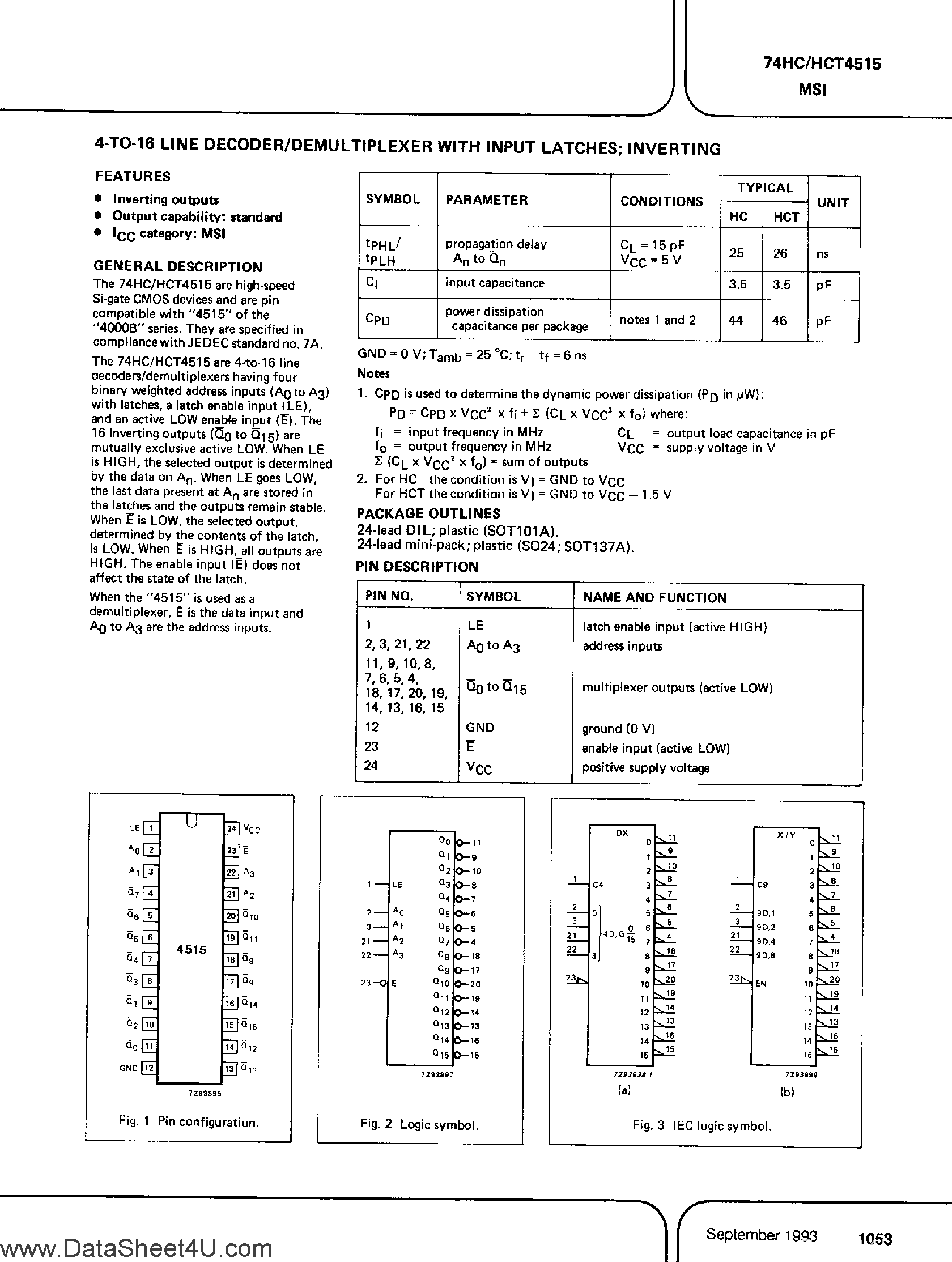 Datasheet PC74HC4515 - (It is accurate) 4-to-16 Line Decoder / Demultiplexer page 1