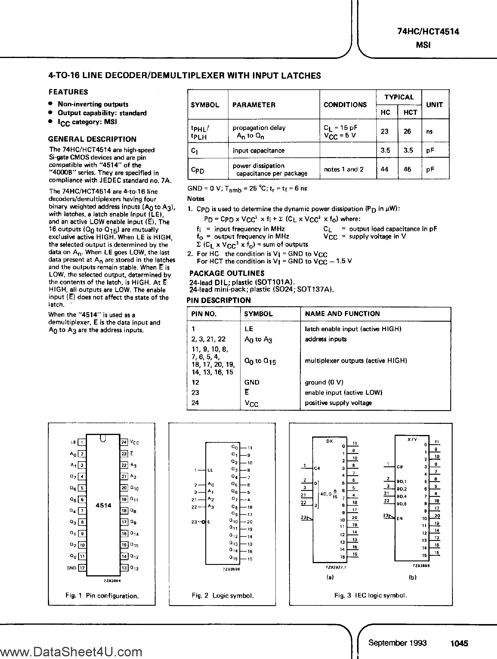 Datasheet PC74HC4514 - (It is accurate) 4-to-16 Line Decoder / Demultiplexer page 1