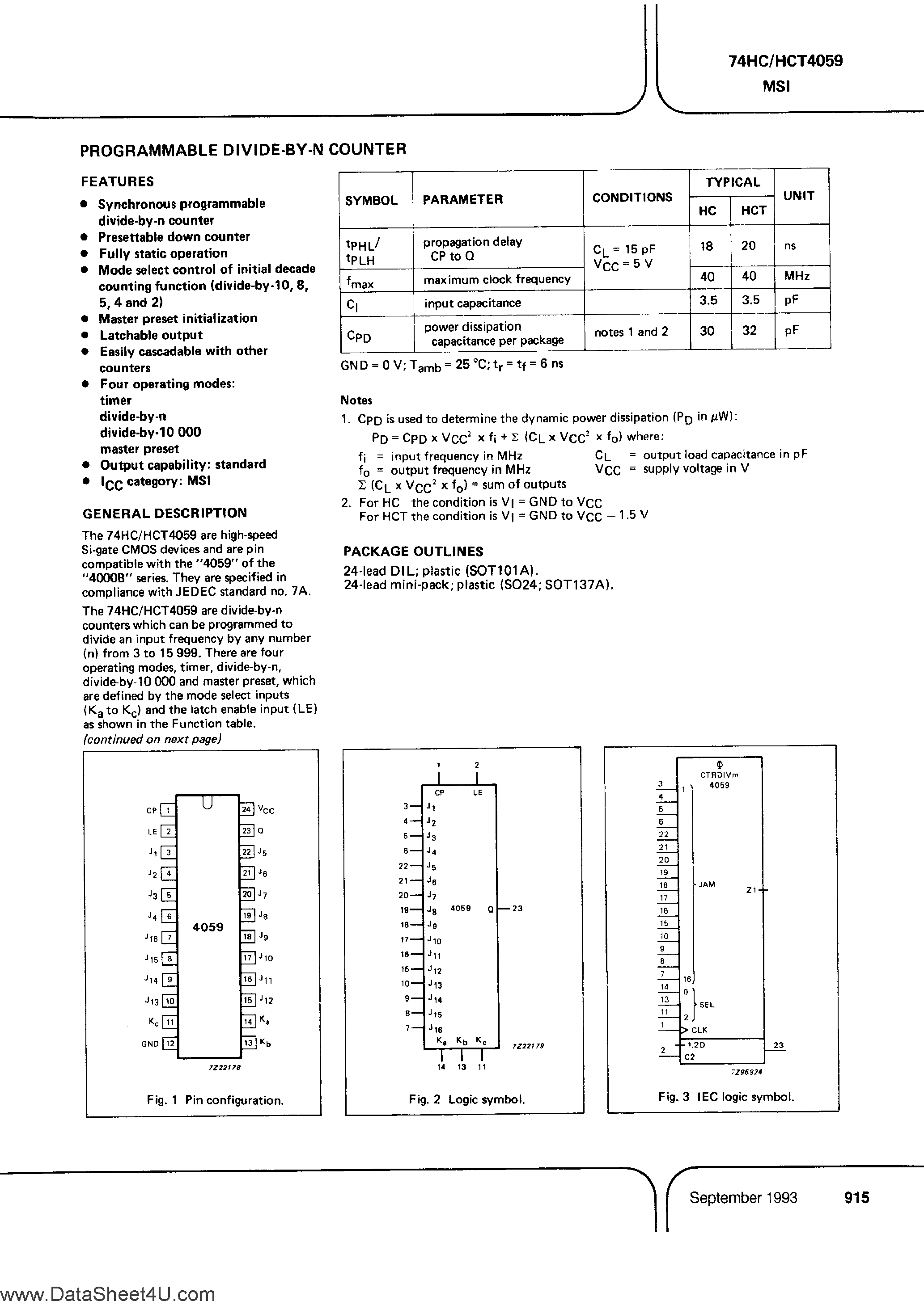 Datasheet PC74HC4059 - (It is accurate) Programmable Divide by N Counter page 1