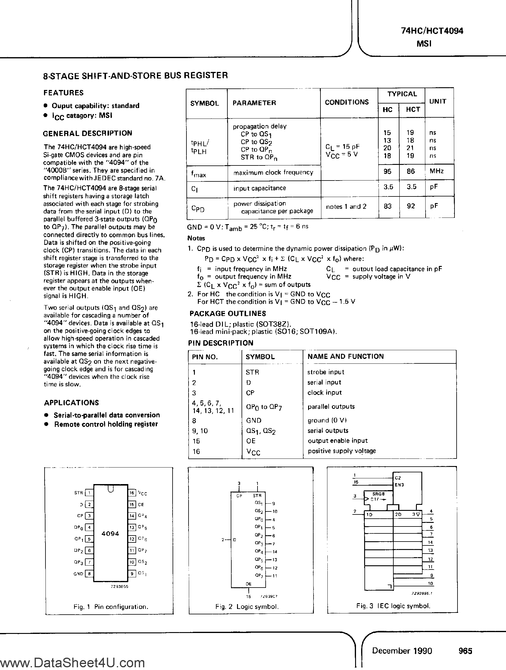 Datasheet PC74HC4094 - (It is accurate) 8-Stage Shify and Store Bus Register page 1
