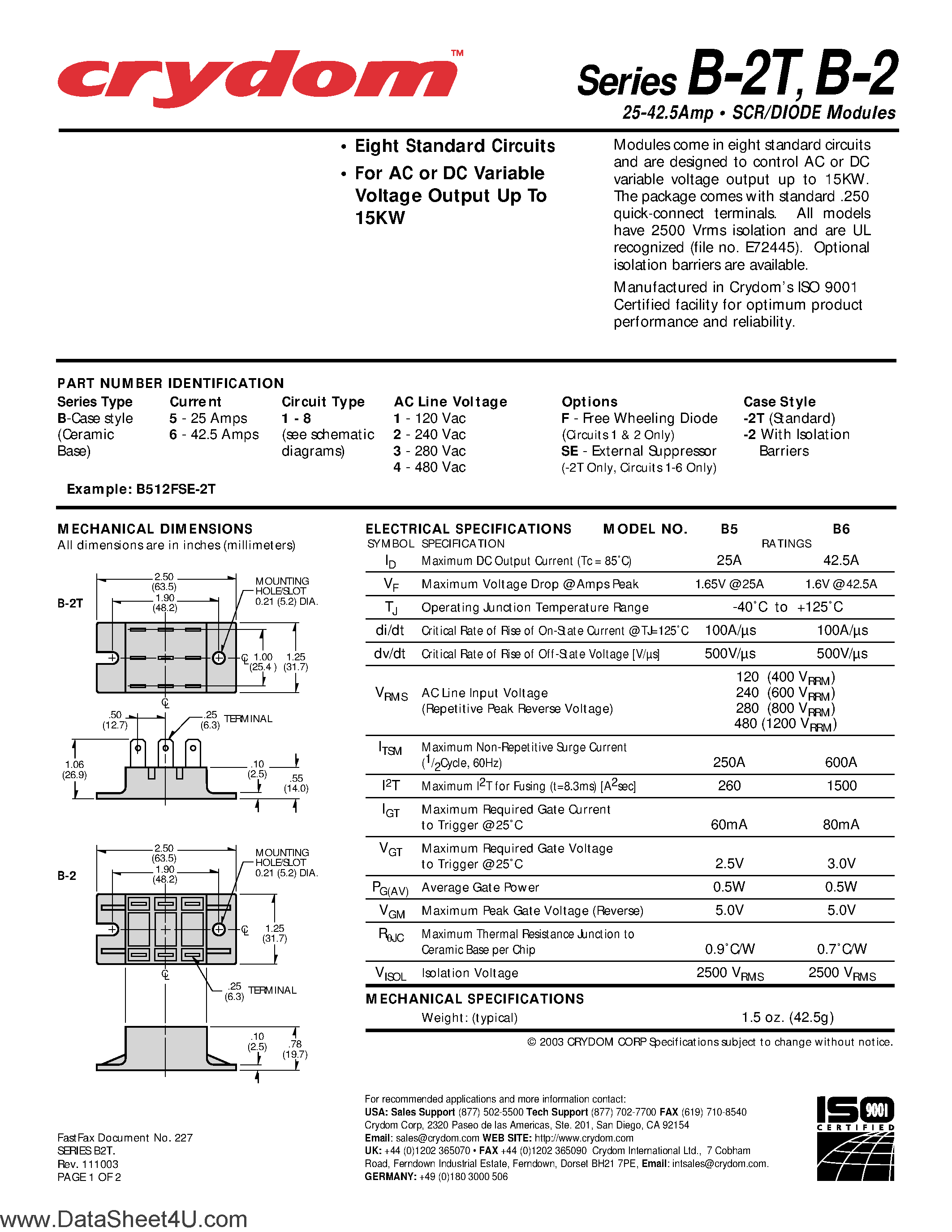 Datasheet B612F-2 - SCR / DIODE Modules page 1