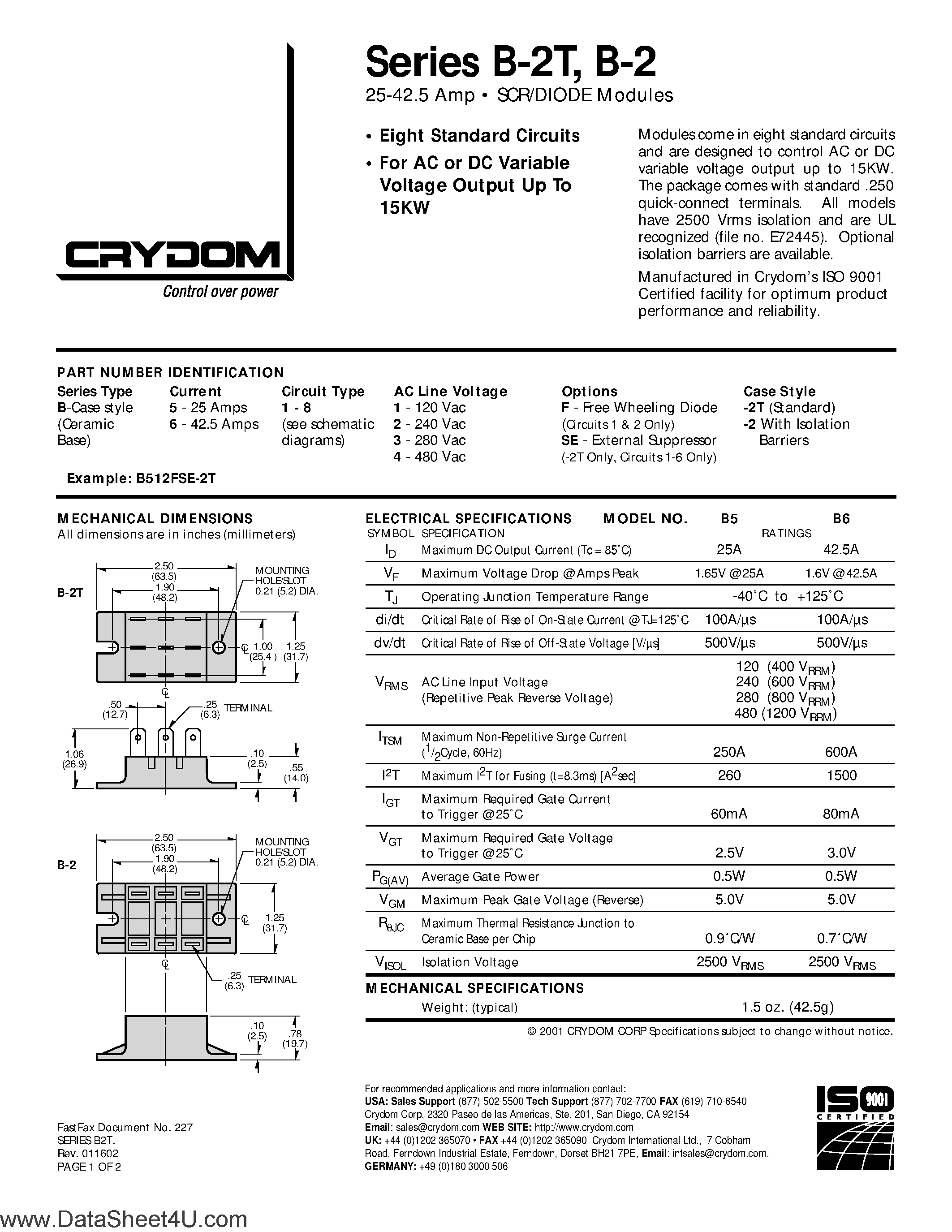 Datasheet B612-2T page 1 Datasheet B612-2T - SCR / DIODE Modules page 1