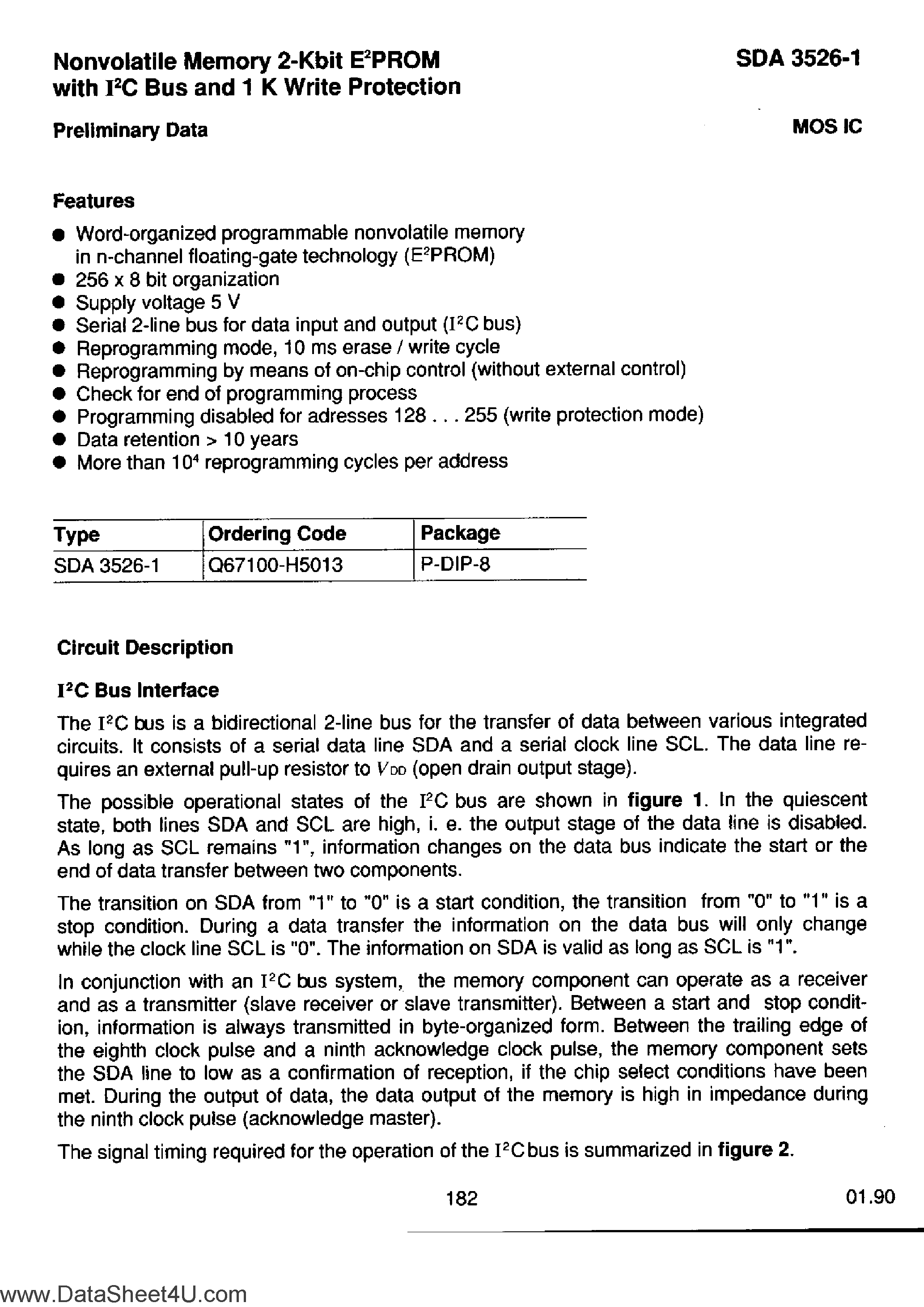 Datasheet SDA3526-1 - Nonvolatile Memory 2K-Bit EPROM page 1