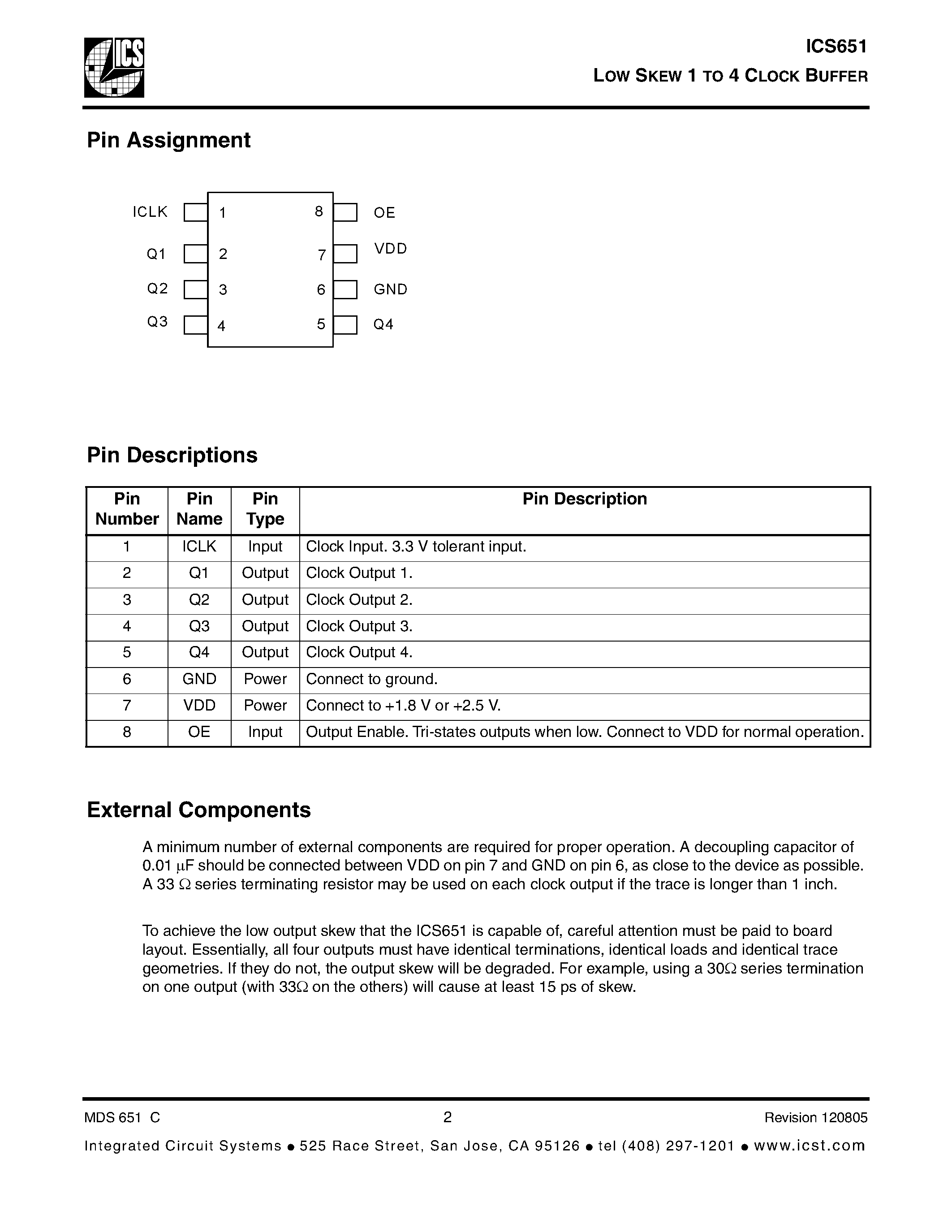 Datasheet ICS651 - LOW SKEW 1 TO 4 CLOCK BUFFER page 2