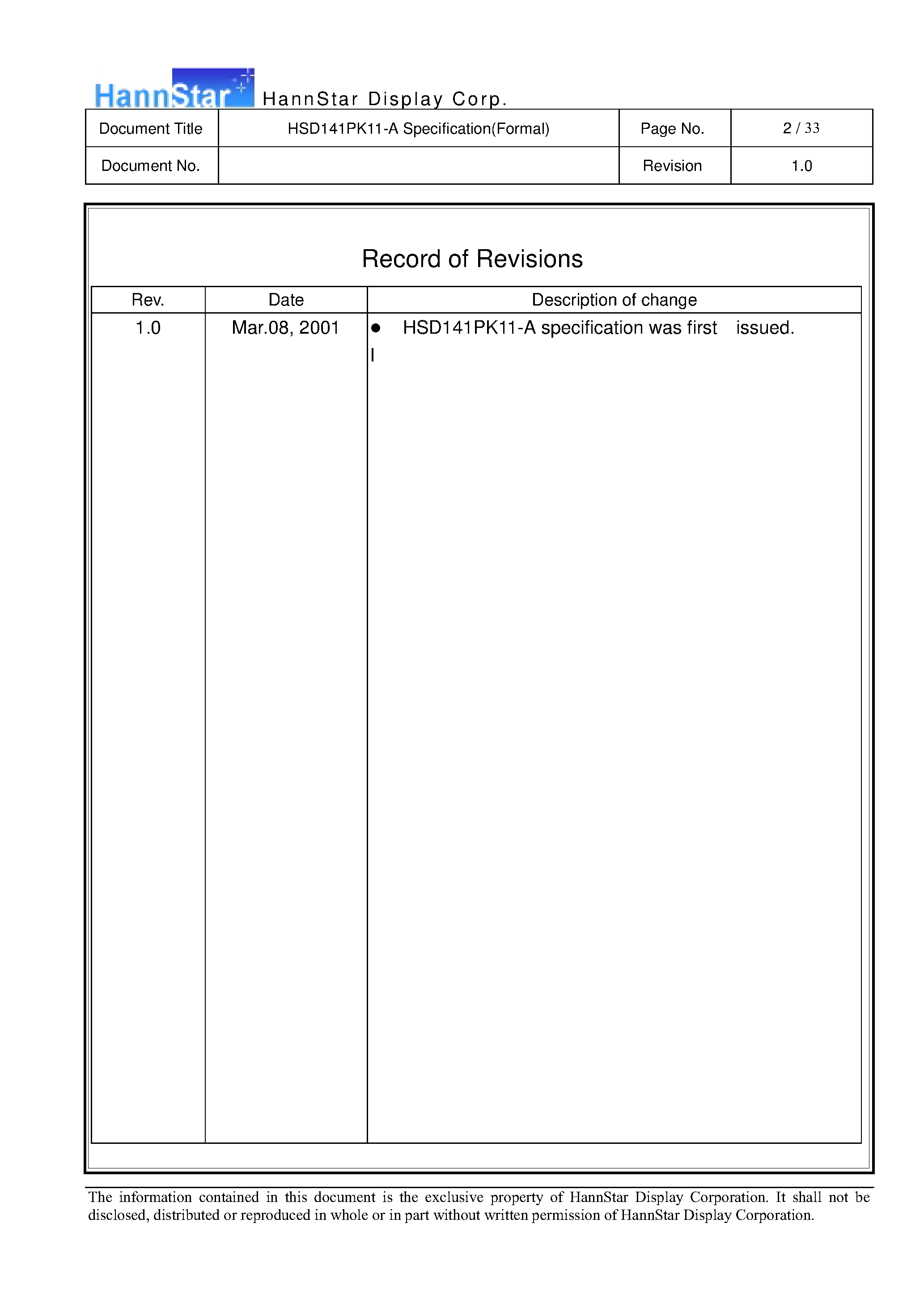 Datasheet HSD141PK11-A - LCD Module page 2