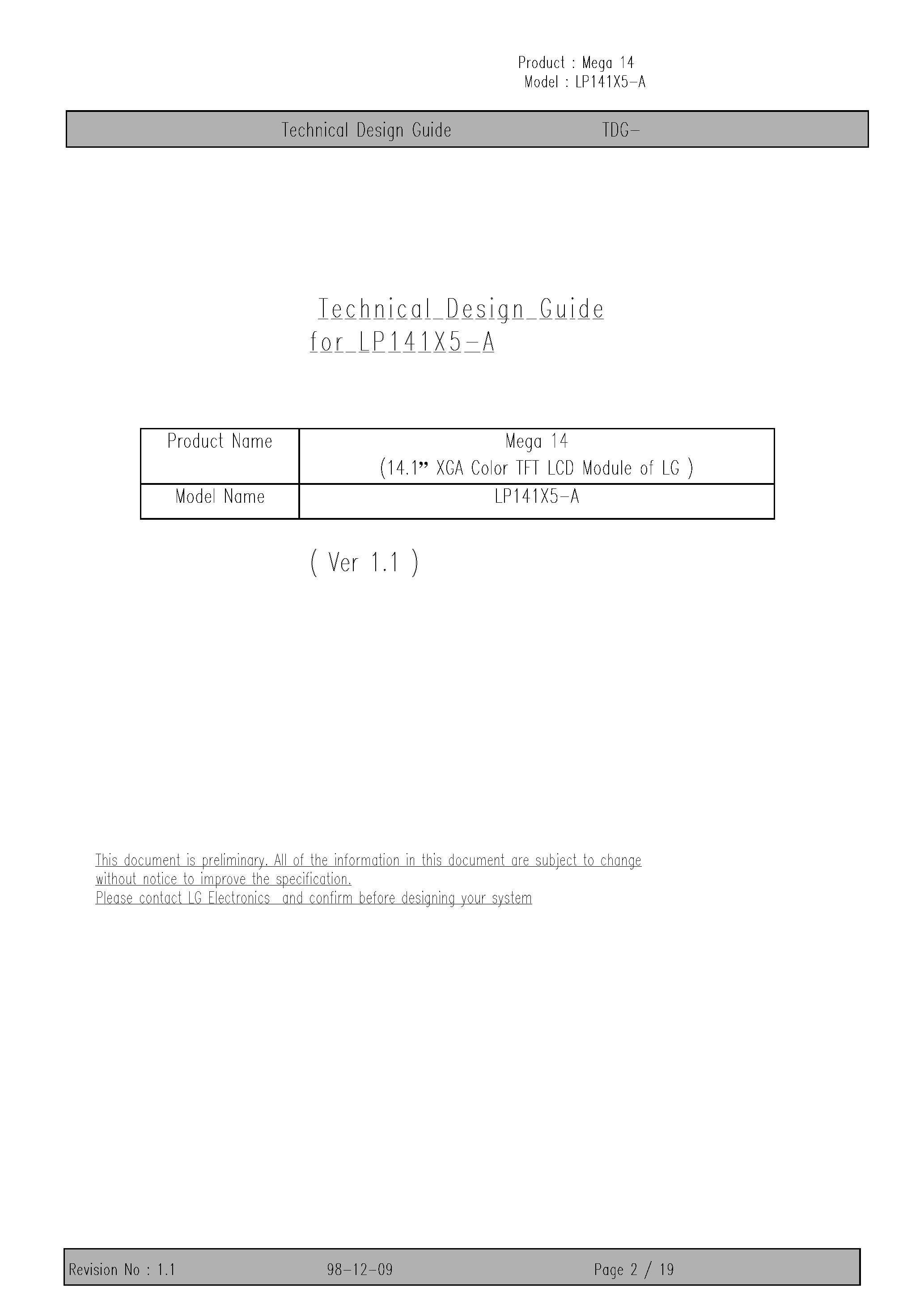 Datasheet LP141X5-A - LCD Module page 2
