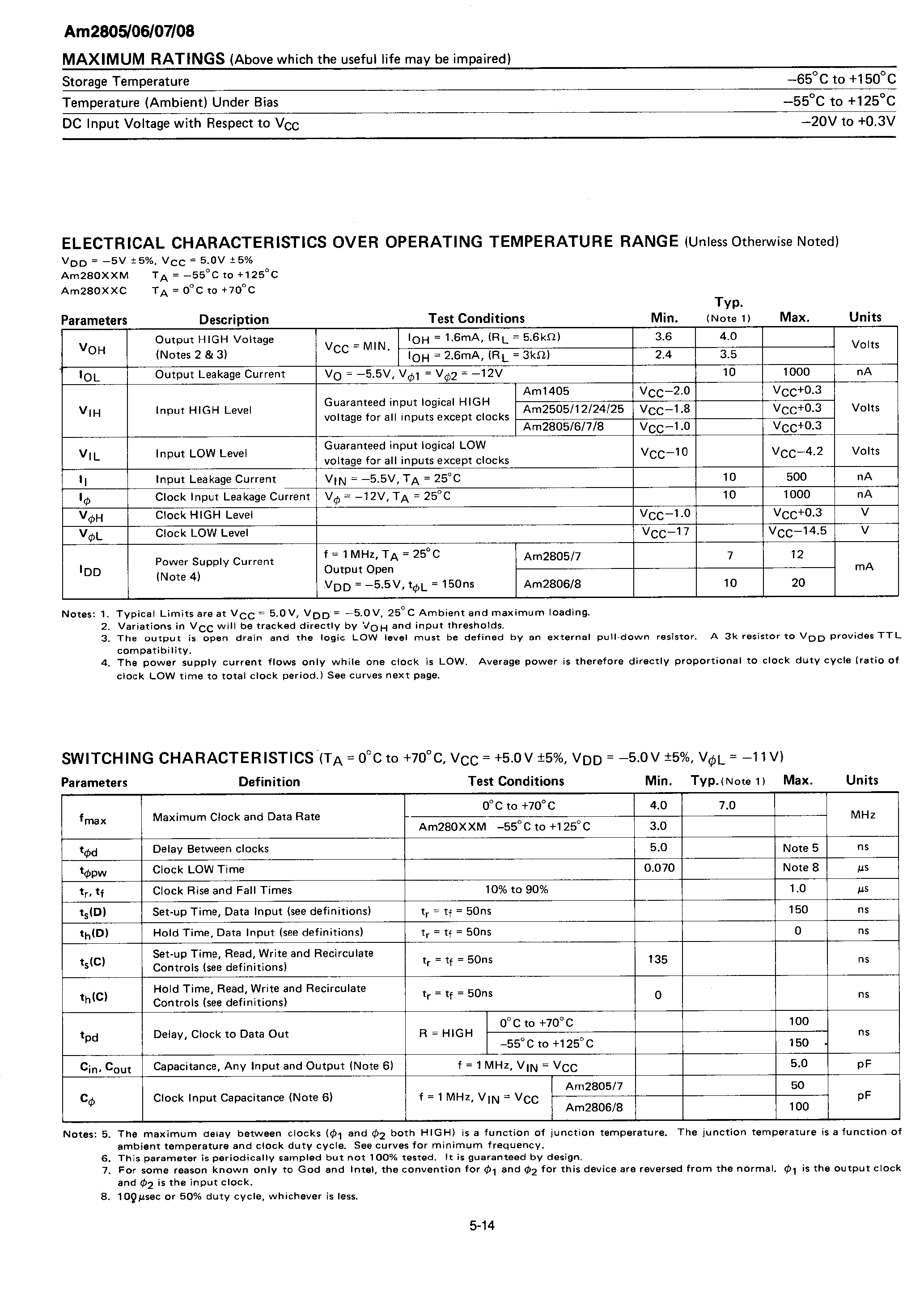 Даташит на микросхему AM2805 страница 2 Даташит AM2805 - (AM2805 - AM2808) Dynamic Shift Registers страница 2