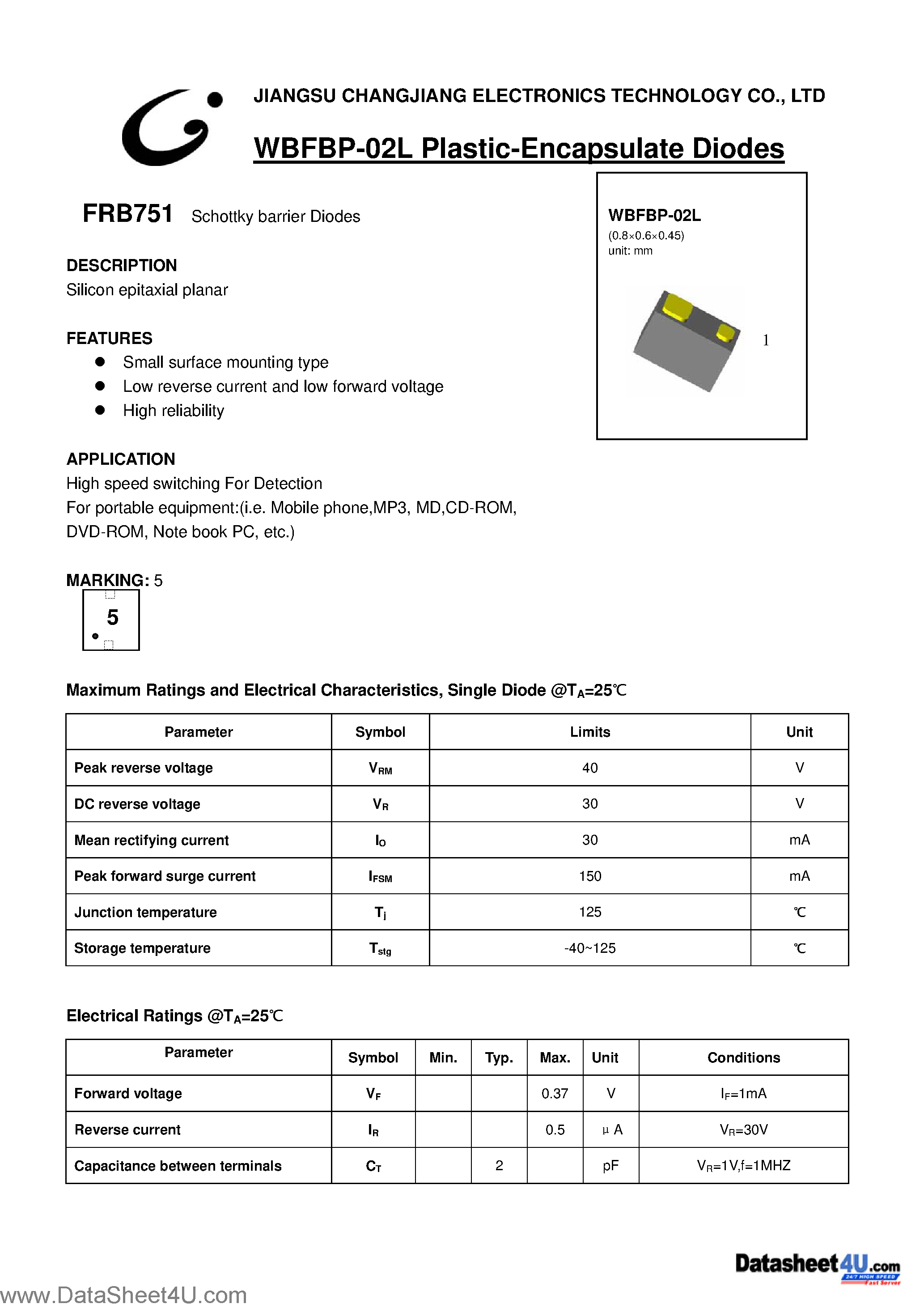 Даташит FRB751 - Schottky barrier Diodes страница 1