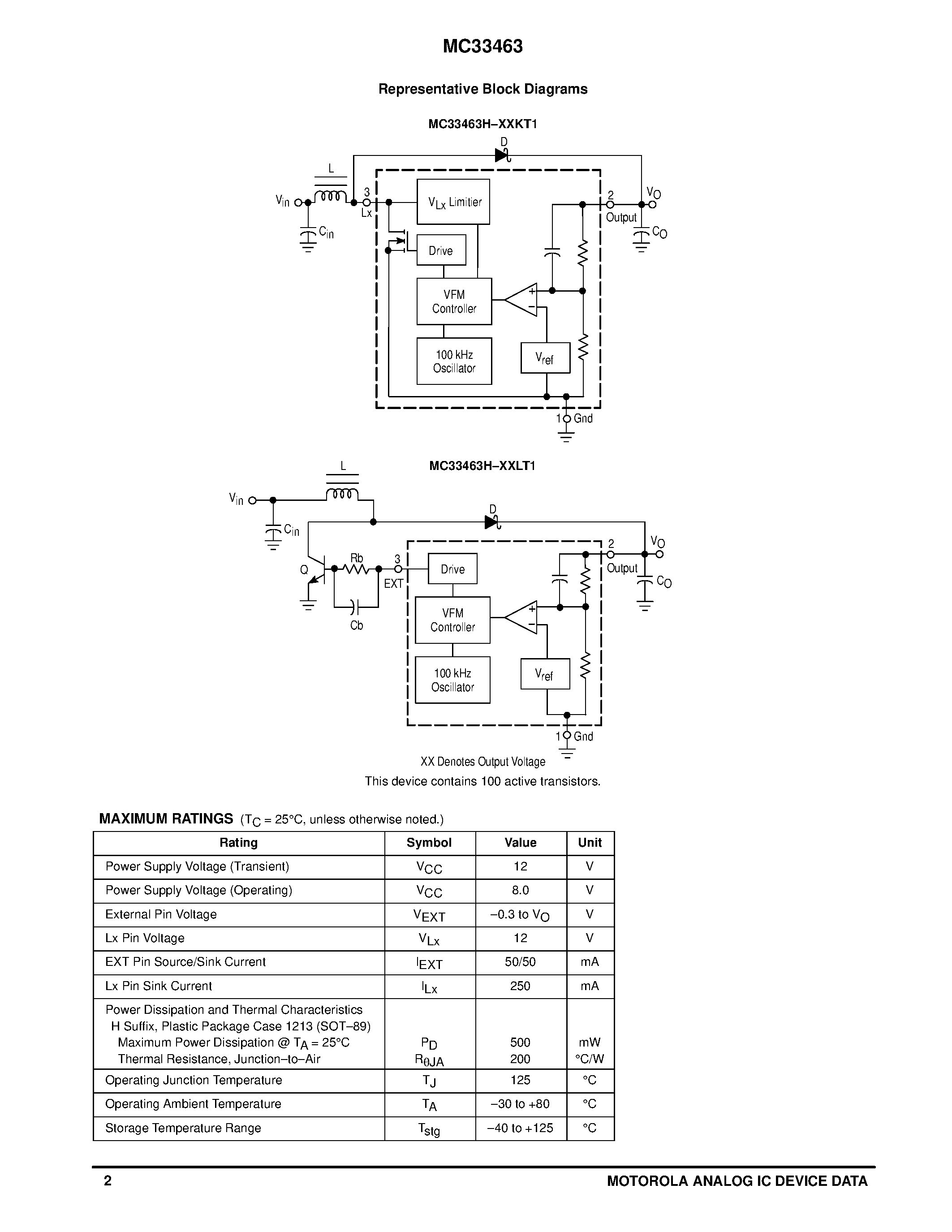 Datasheet MC33463 page 2 Datasheet MC33463 - VARIABLE FREQUENCY MICROPOWER DC-to-DC CONVERTER page 2