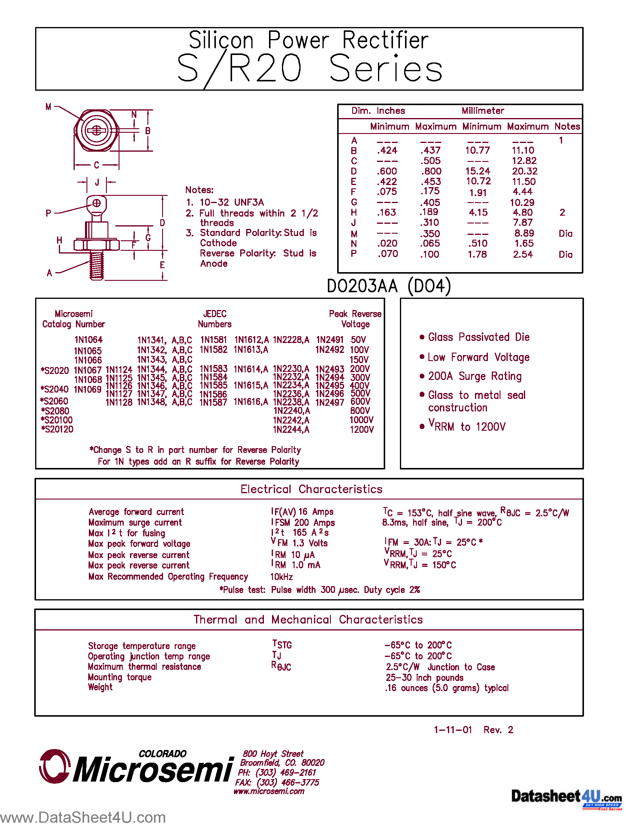 Datasheet 1N106x - SILICON POWER RECTIFIER page 1