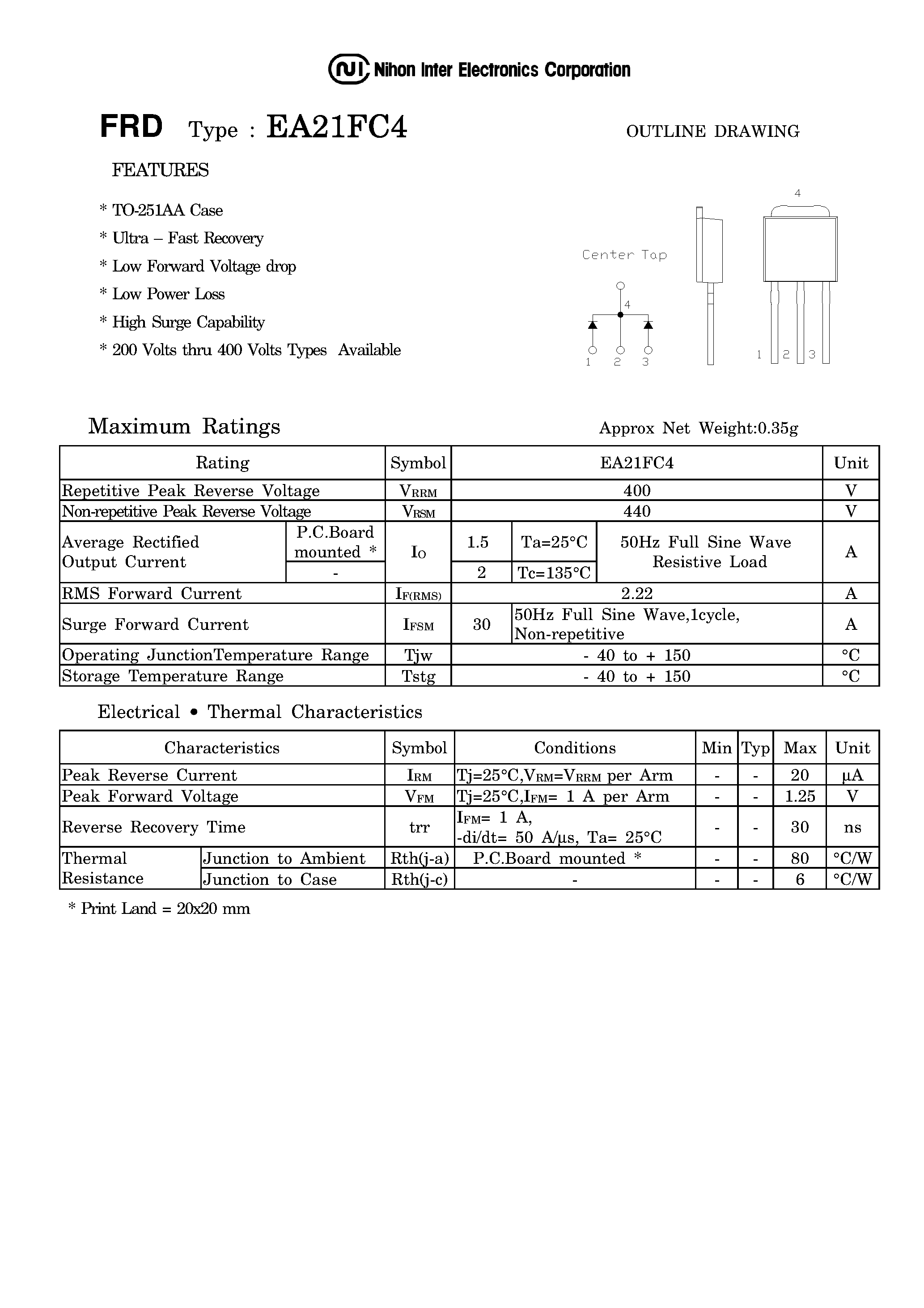 Даташит на микросхему EA21FC4 страница 1 Даташит EA21FC4 - Fast Recovery Diodes страница 1