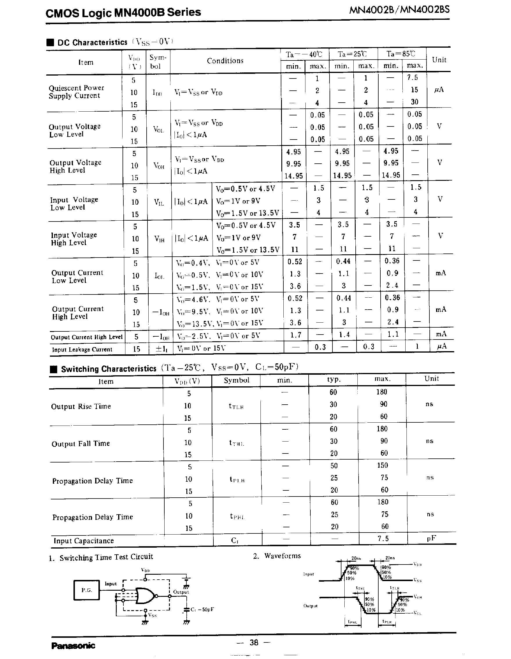 Datasheet MN4002B - Dual 4-Input NOR Gates page 2