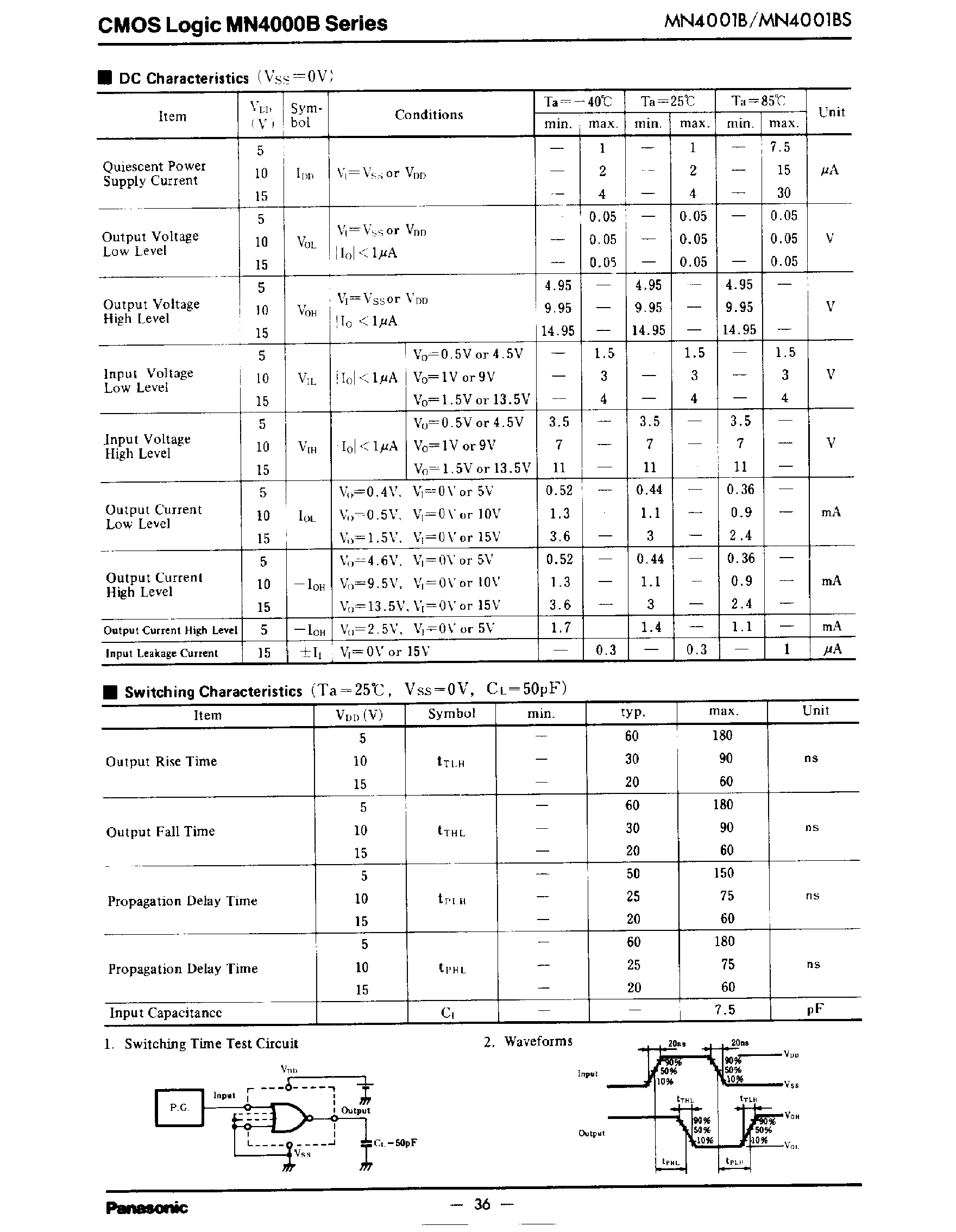 Datasheet MN4001B - quad 2-Input NOR Gates page 2