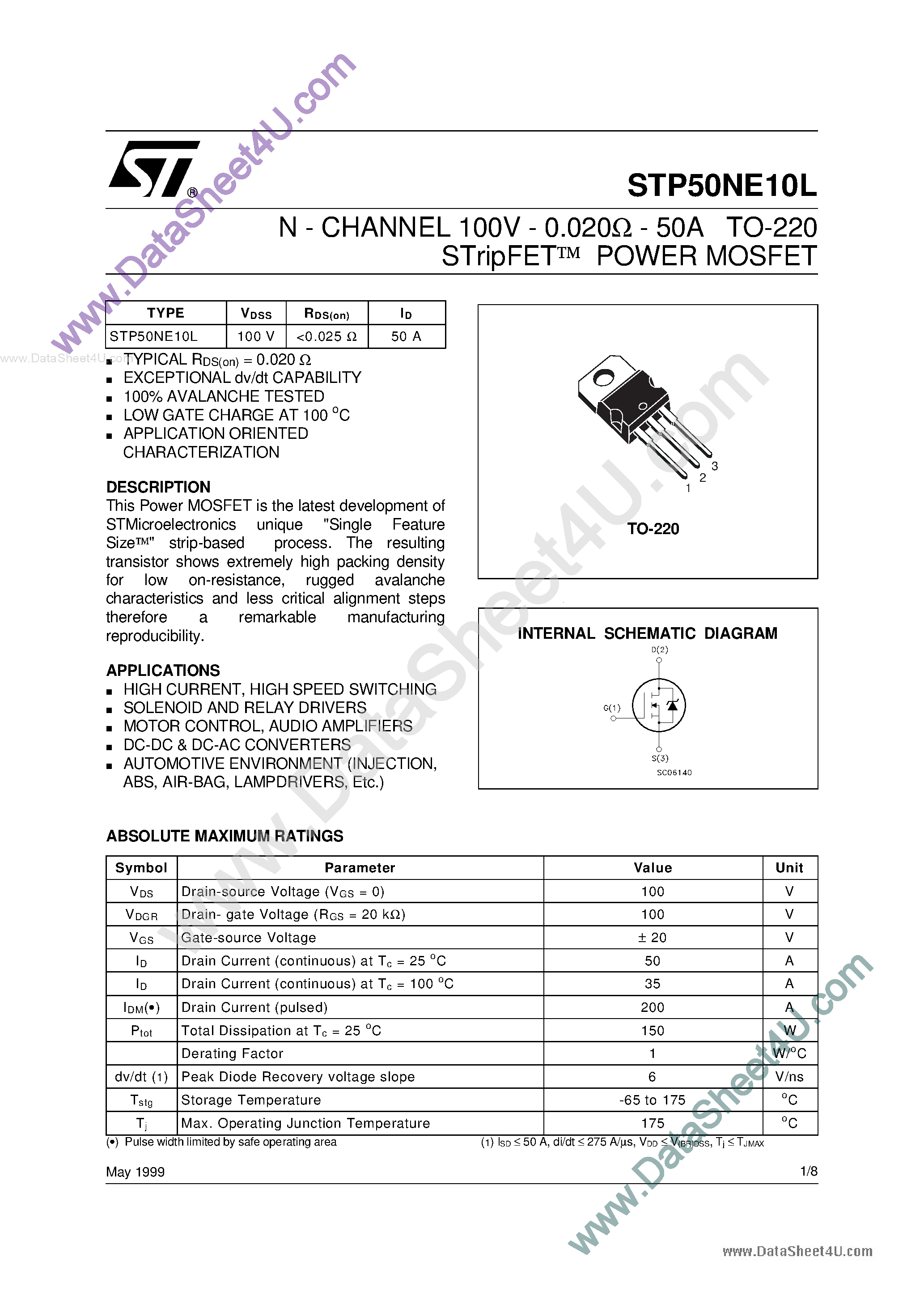 Datasheet P50NE10L - Search -----> STP50NE10L page 1