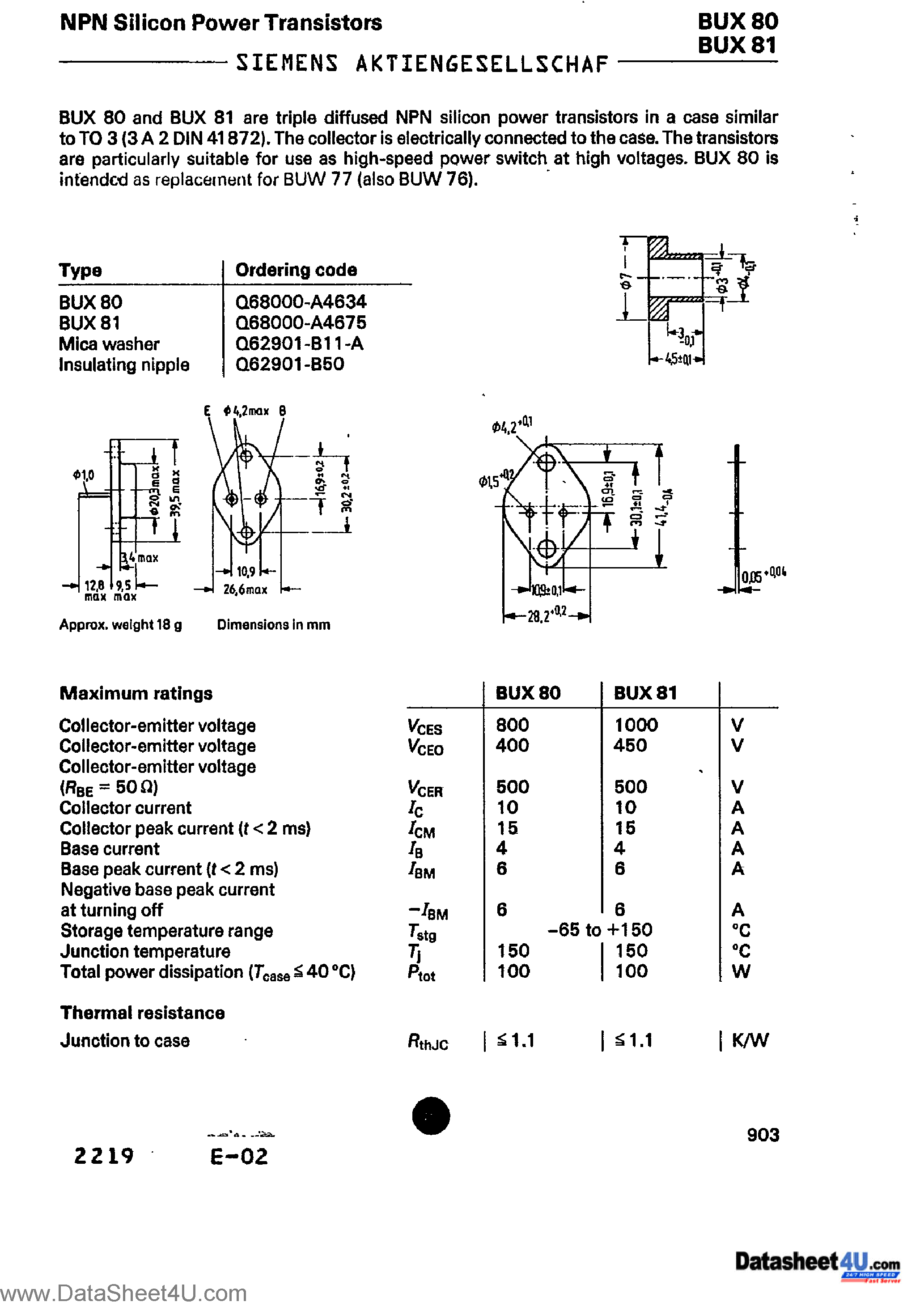 Даташит BUX80 - (BUX80 / BUX81) NPN Silicon Transistors страница 1