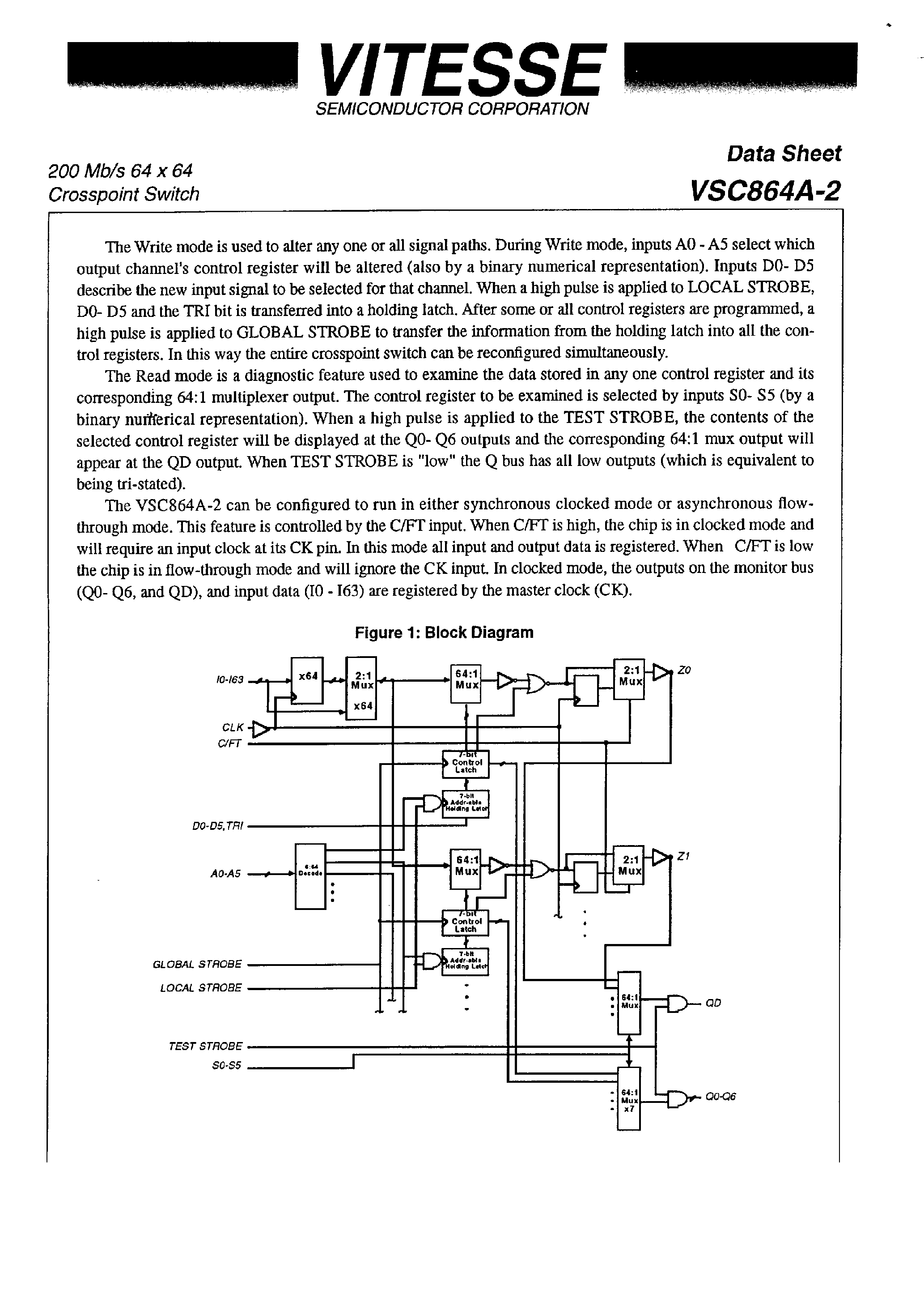 Datasheet VSC864A-2 - Crosspoint Switch page 2