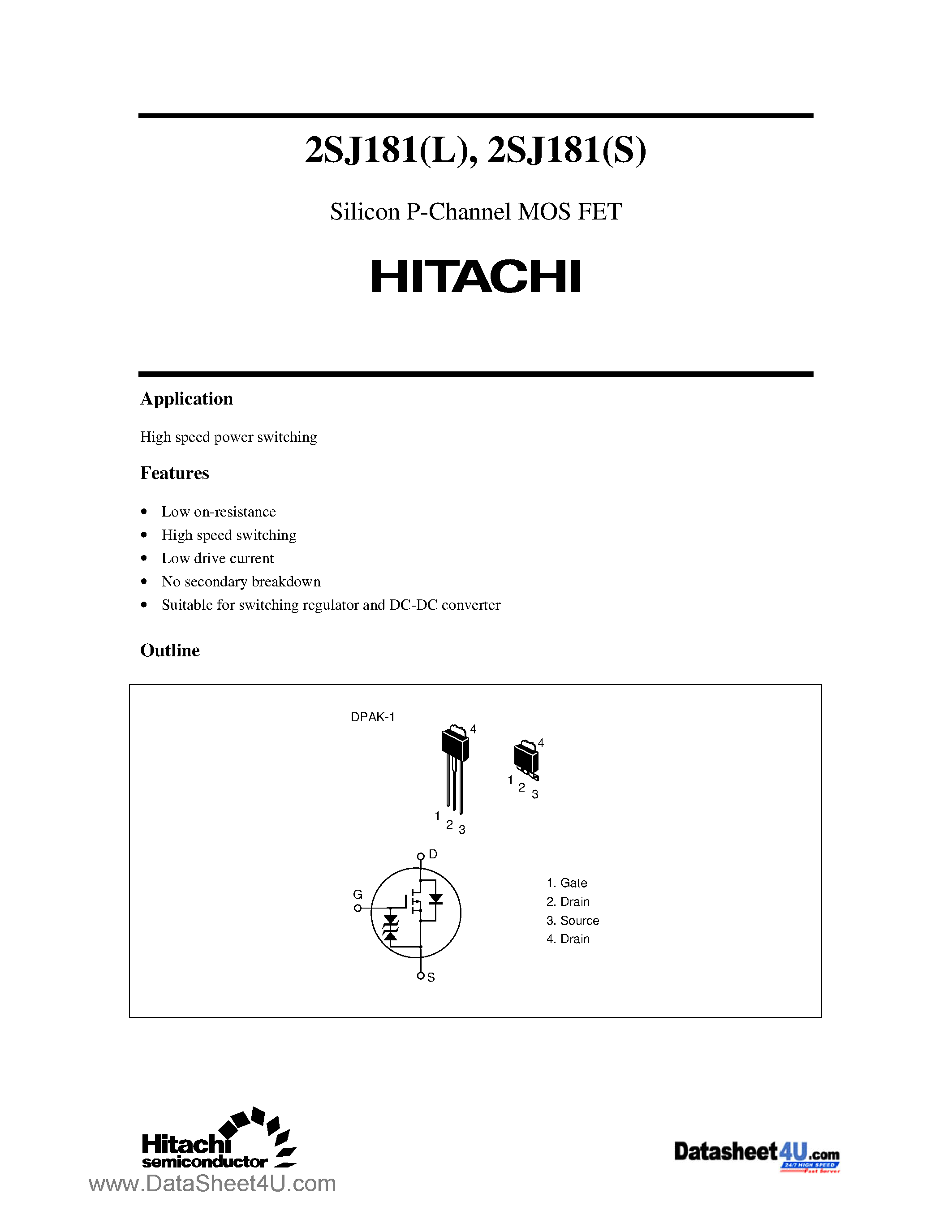 Даташит на микросхему 2SJ181 страница 1 Даташит 2SJ181 - (2SJ181 / 2SJ182) Silicon P-Channel MOS FET страница 1
