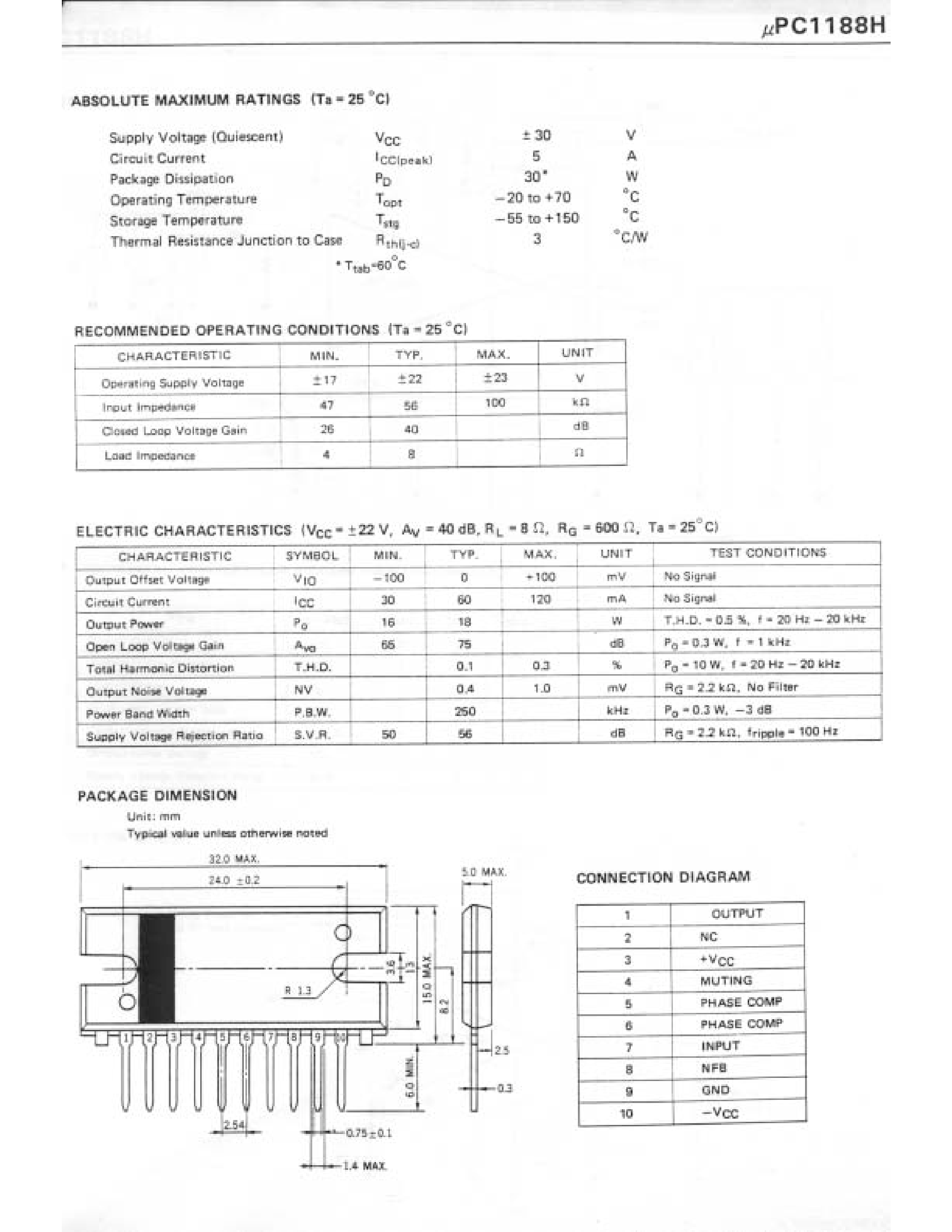 Datasheet UPC1188H page 2 Datasheet UPC1188H - 20 W AUDIO POWER AMPLIFIER page 2