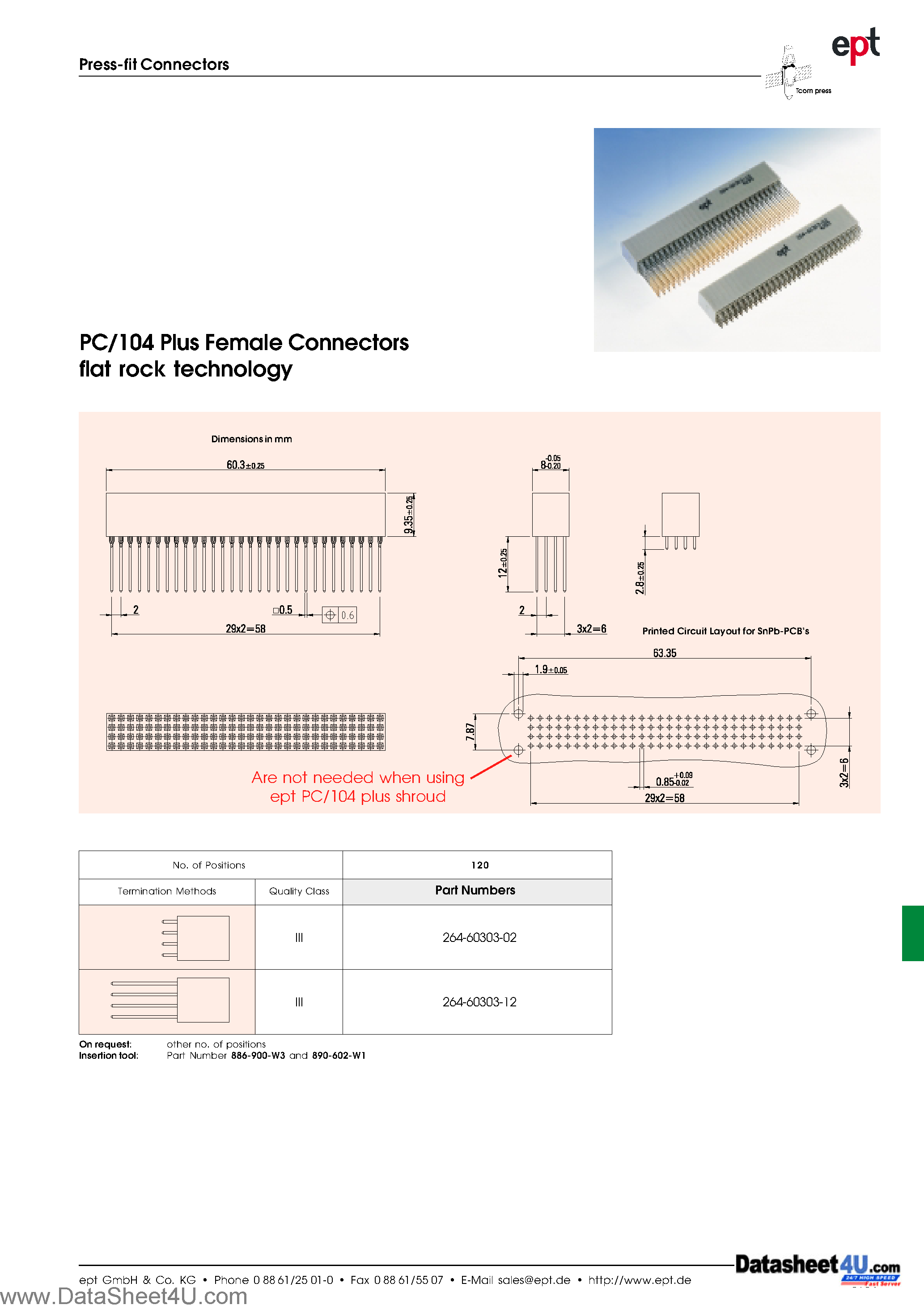 Даташит 264-60303-02 - (264-60303-02 / 264-60303-12) Female Connectors страница 1