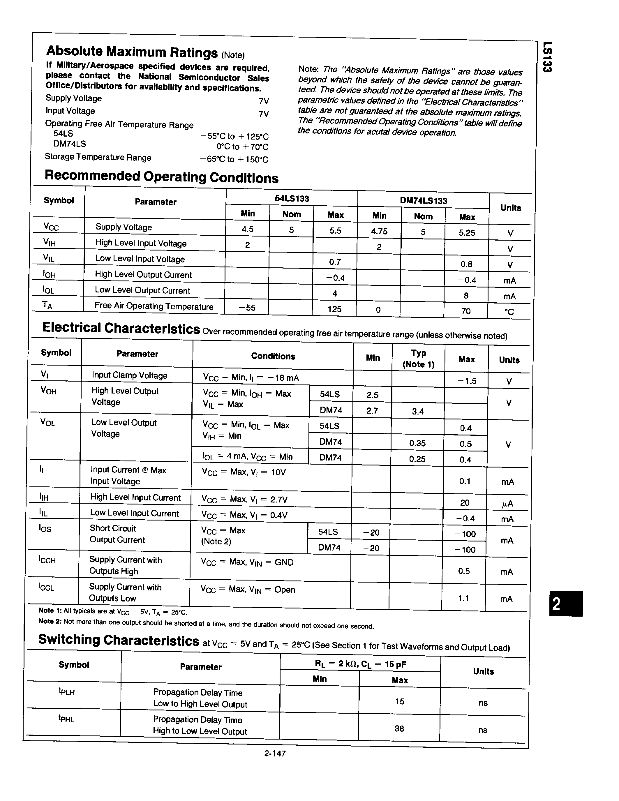 Даташит 54LS133 - 13-INPUT NAND GATE страница 2