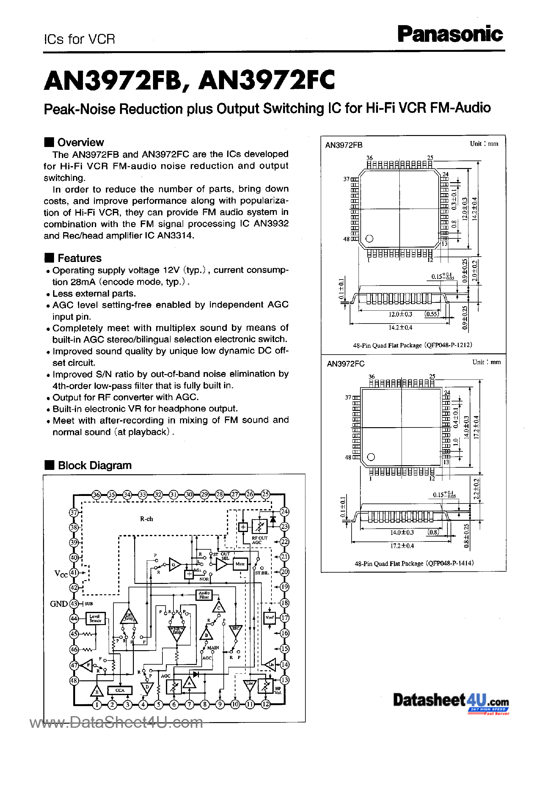 Даташит на микросхему AN3972 страница 1 Даташит AN3972 - Peak Noise Reduction Plus Output Switching IC страница 1