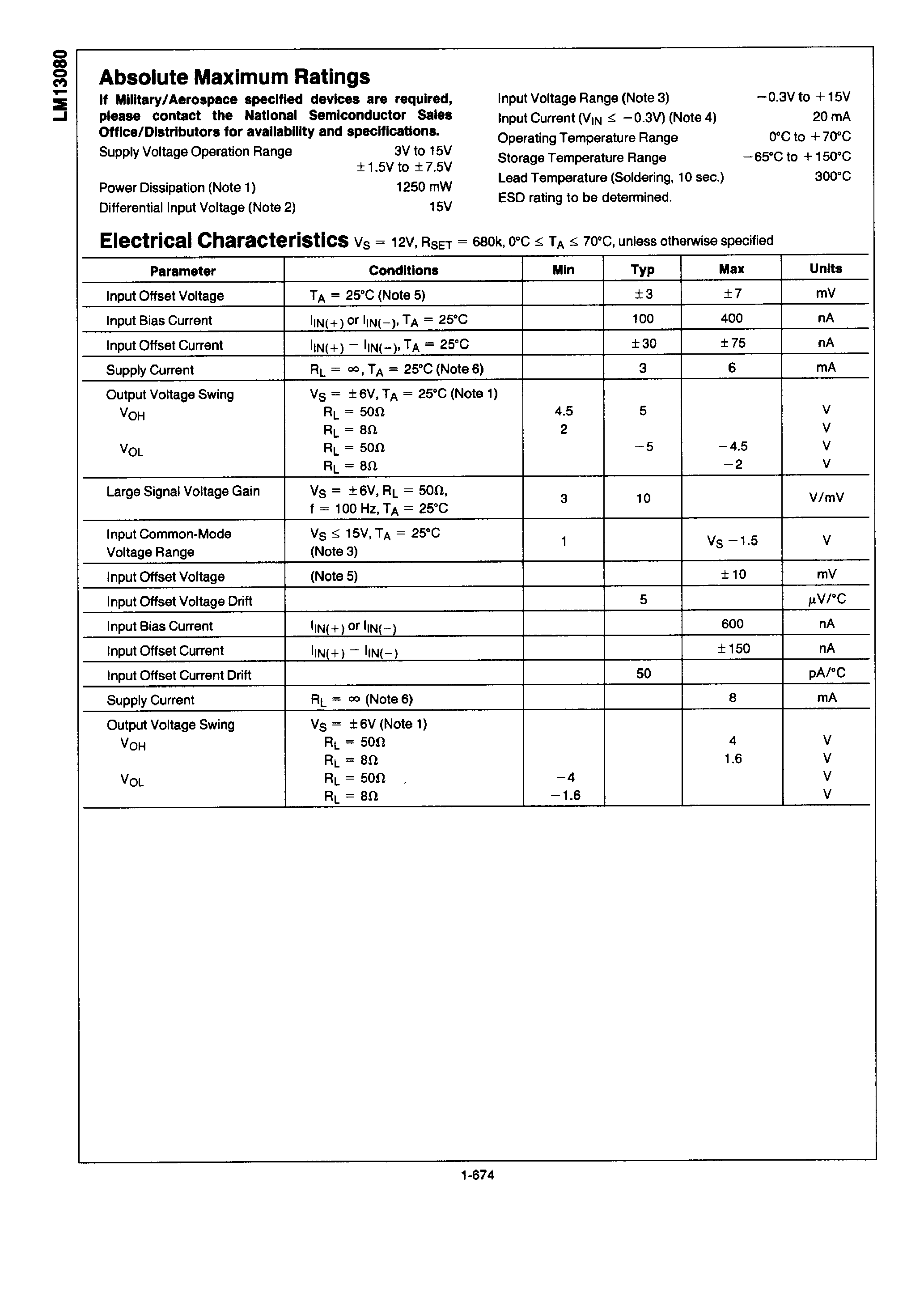 Datasheet LM13080 page 2 Datasheet LM13080 - Programmable Power Operational Amplifier page 2