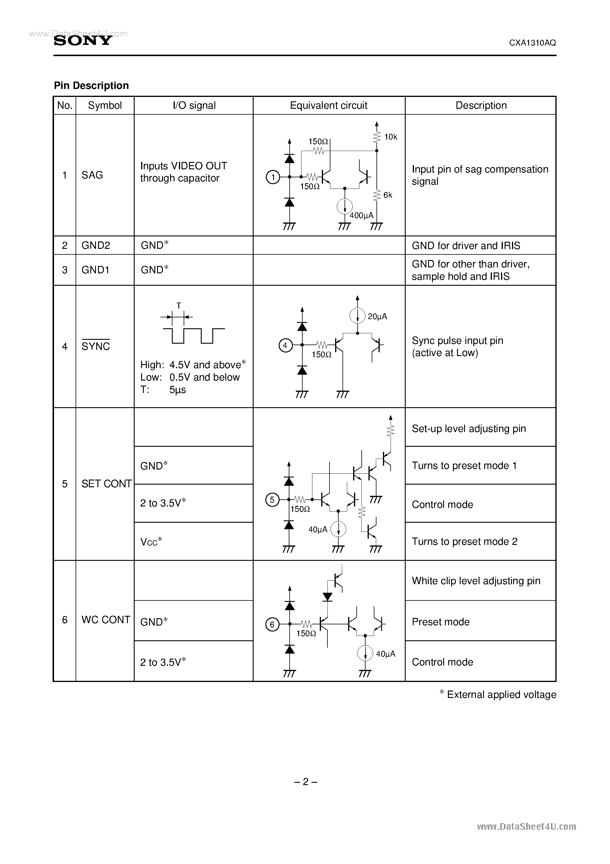 Datasheet A1310AQ page 2 Datasheet A1310AQ - Search -----> CXA1310AQ page 2