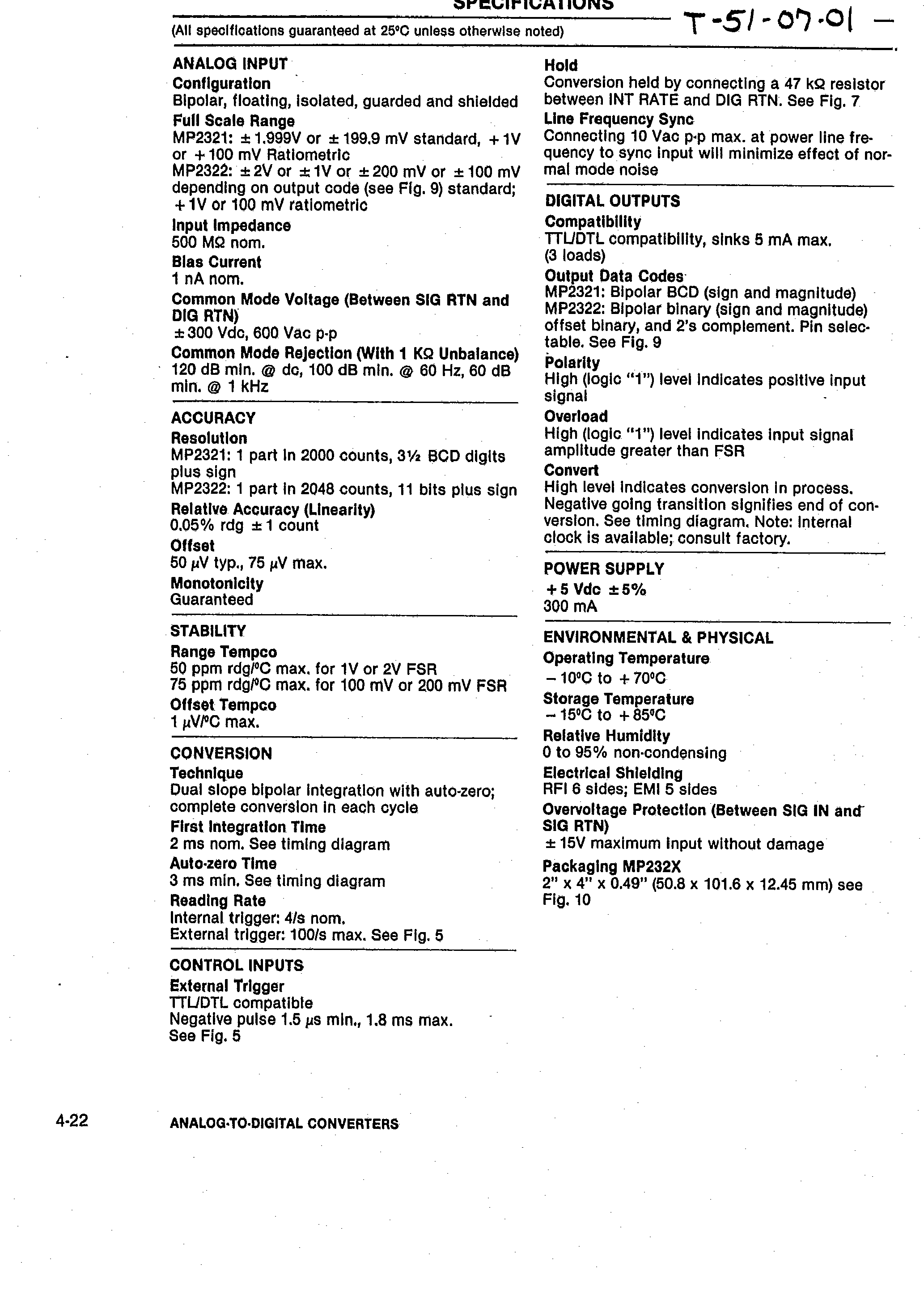 Даташит MP2321 - (MP2321 / MP2322) Isolated / Flating 3-Digit BCD or 12-Bit Binary Integrated A/D Converters страница 2