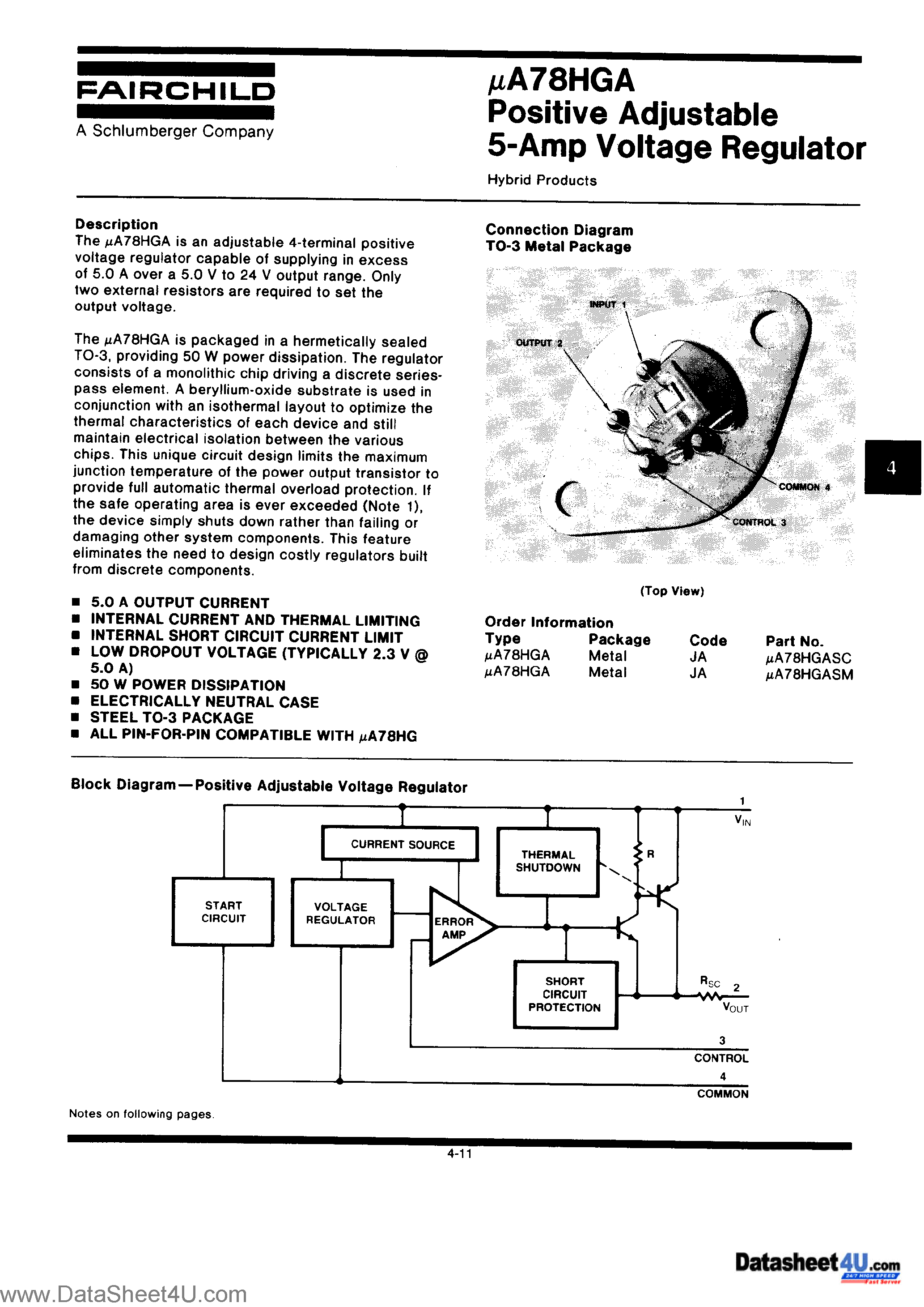 Datasheet UA78HGKC - Positive Adjustable 5-Amp Voltage Regulator page 1