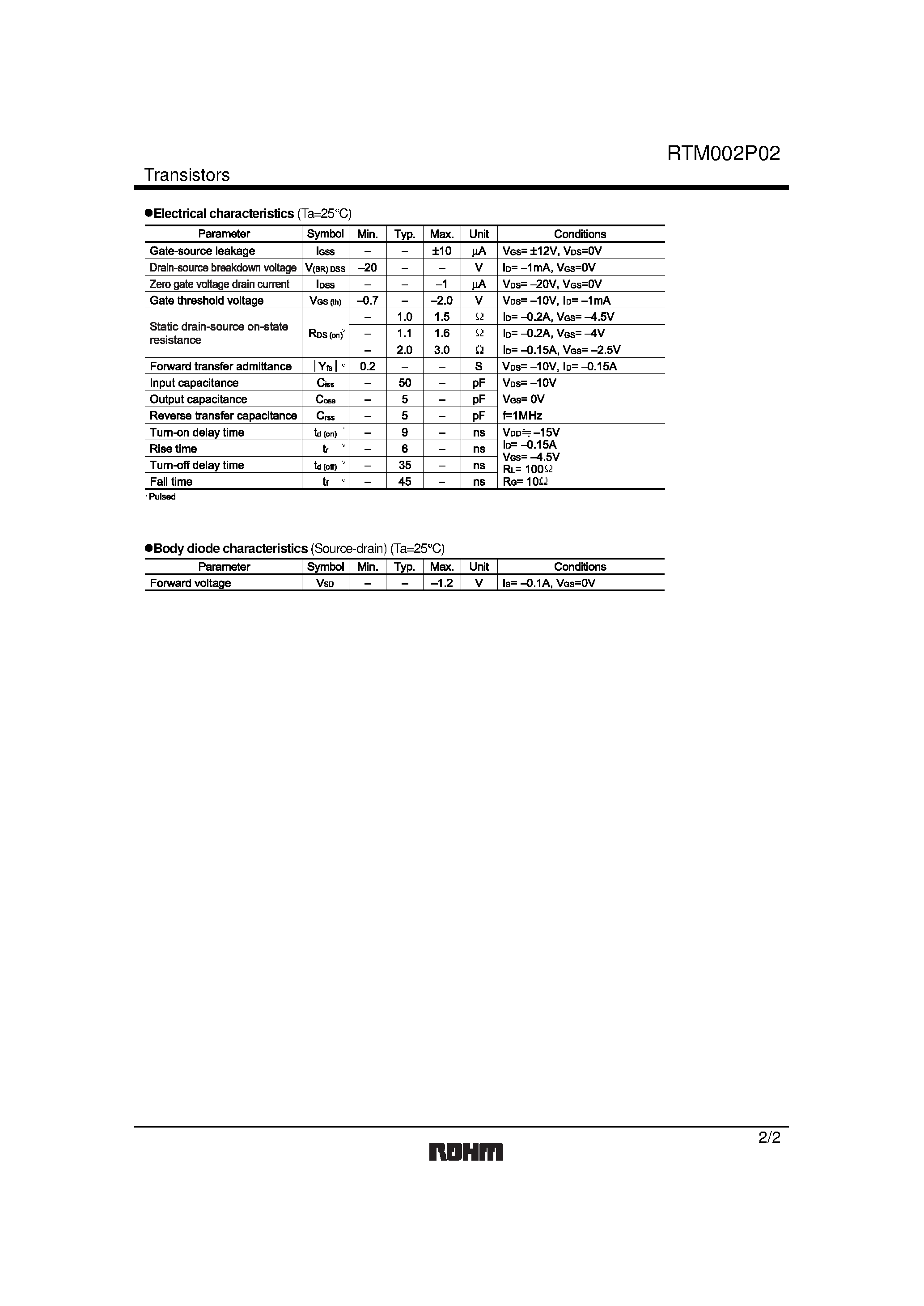 Datasheet RTM002P02 - 2.5V Drive Pch MOS FET page 2
