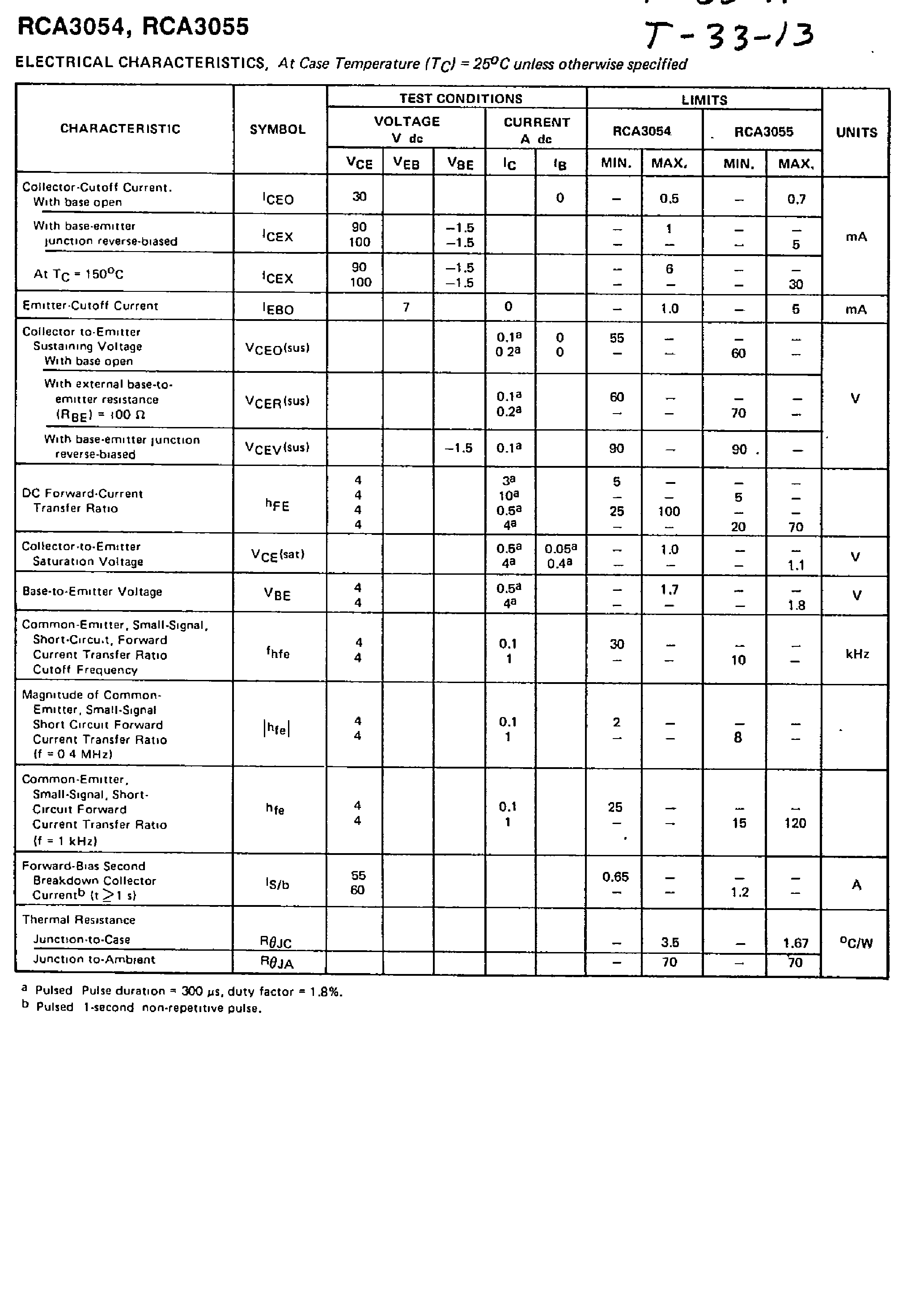 Даташит RCA3054 - (RCA3054 / RCA3055) SILICON N-P-N VERSAWATT TRANSISTORS страница 2