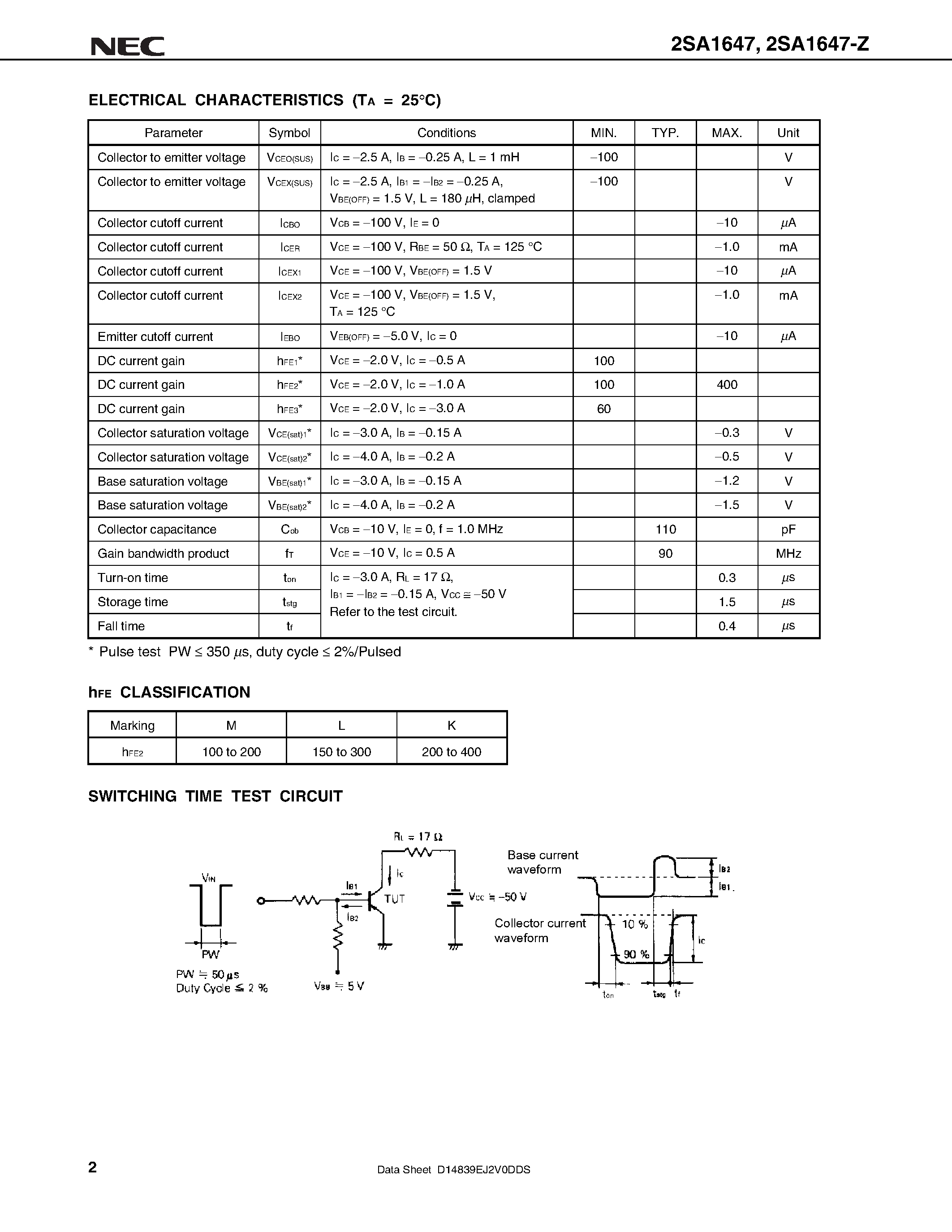 Datasheet 2SA1647 - SILICON POWER TRANSISTOR page 2