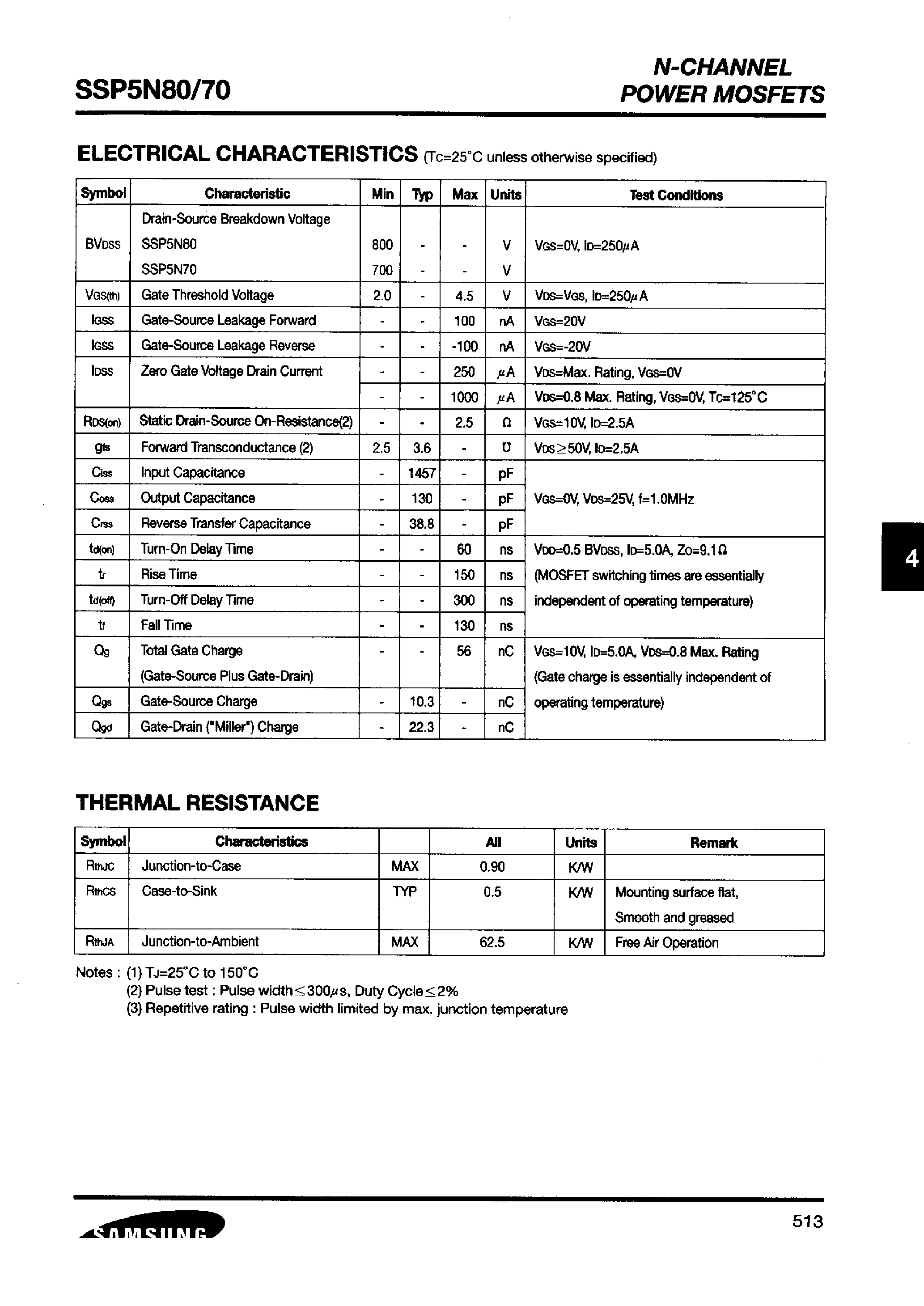 Datasheet SSP5N70 - (SSP5N70 / SSP5N80) N-Channel Power MOSFET page 2