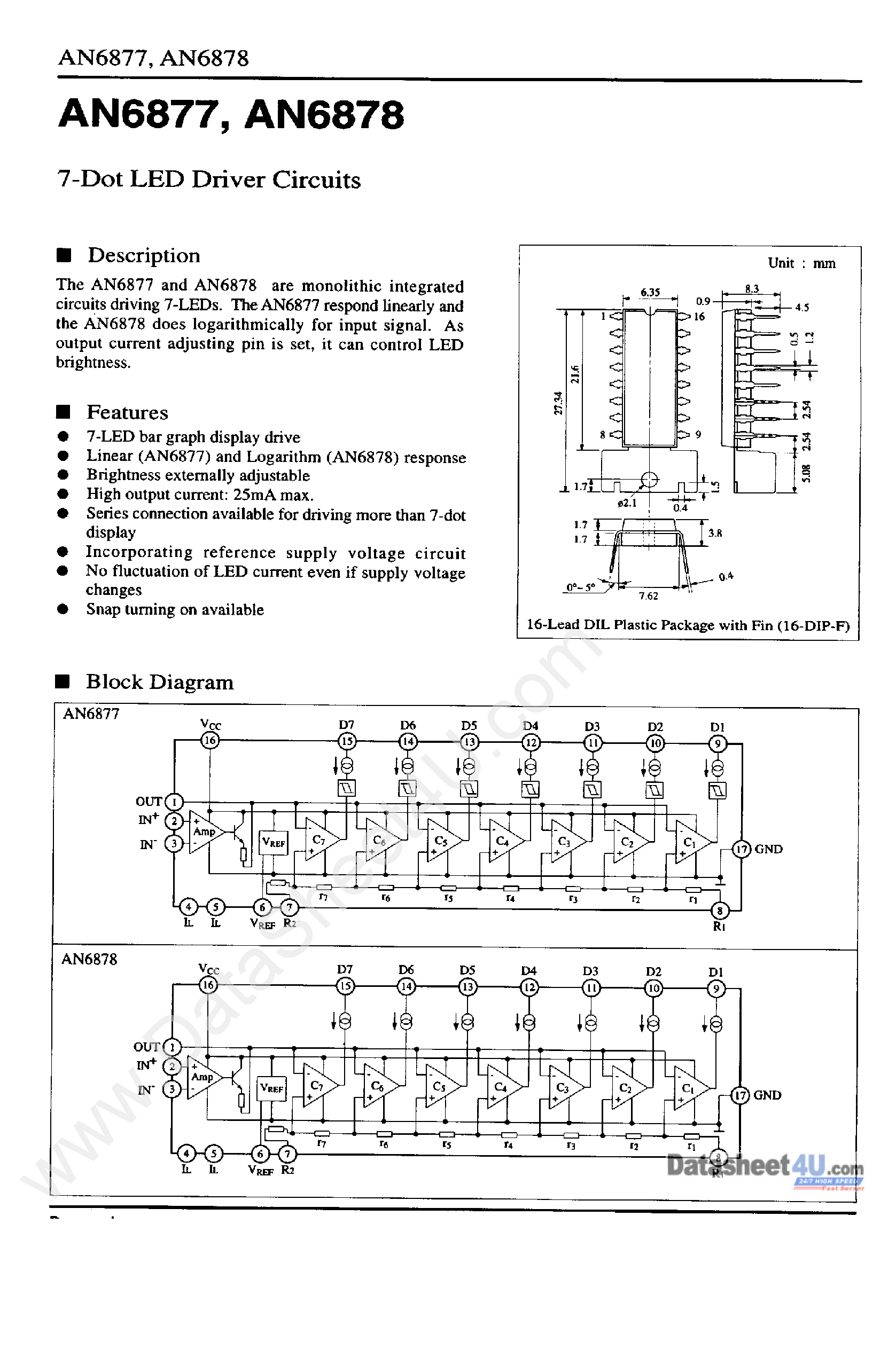 Datasheet AN6877 - (AN6877 / AN6878) 7-Dot LED Driver Circuits page 1