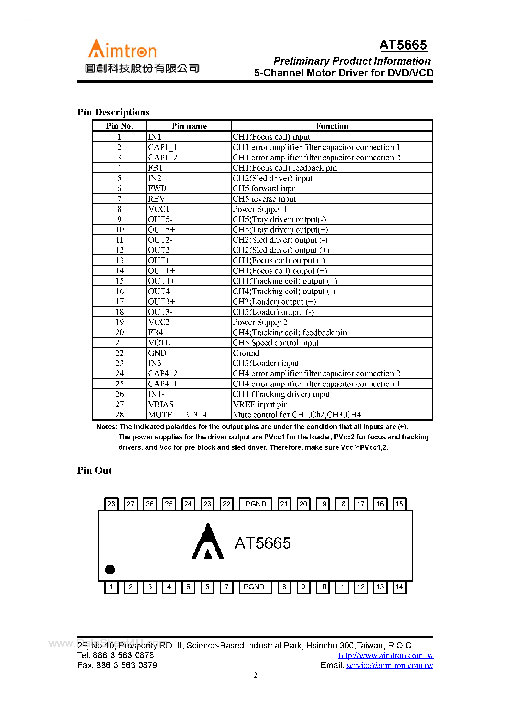 Datasheet AT5665 page 2 Datasheet AT5665 - 5-Channel Motor Driver page 2