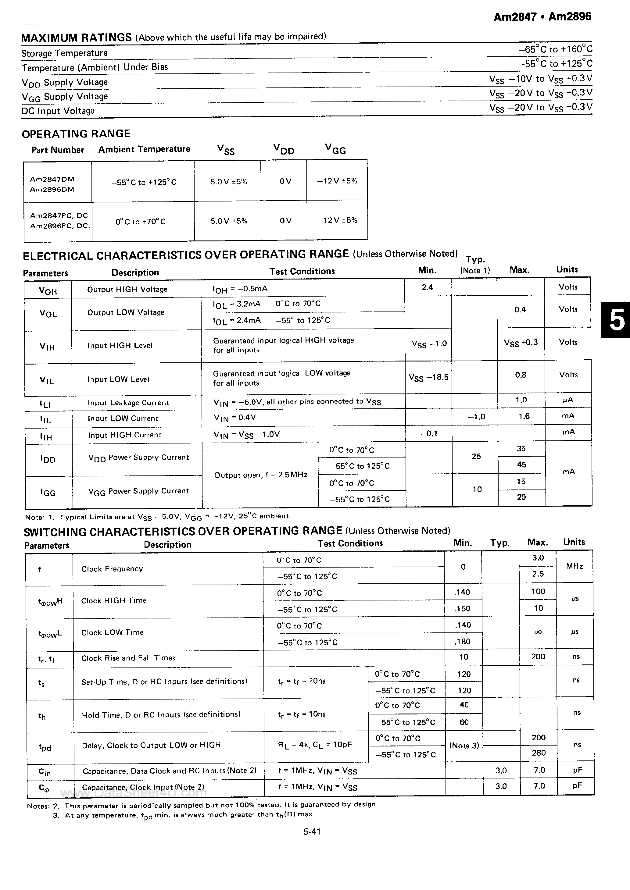 Datasheet AM2847 - (AM2847 / AM2896) Quad 80-Bit and Quad 96-Bit Static Shift Registers page 2