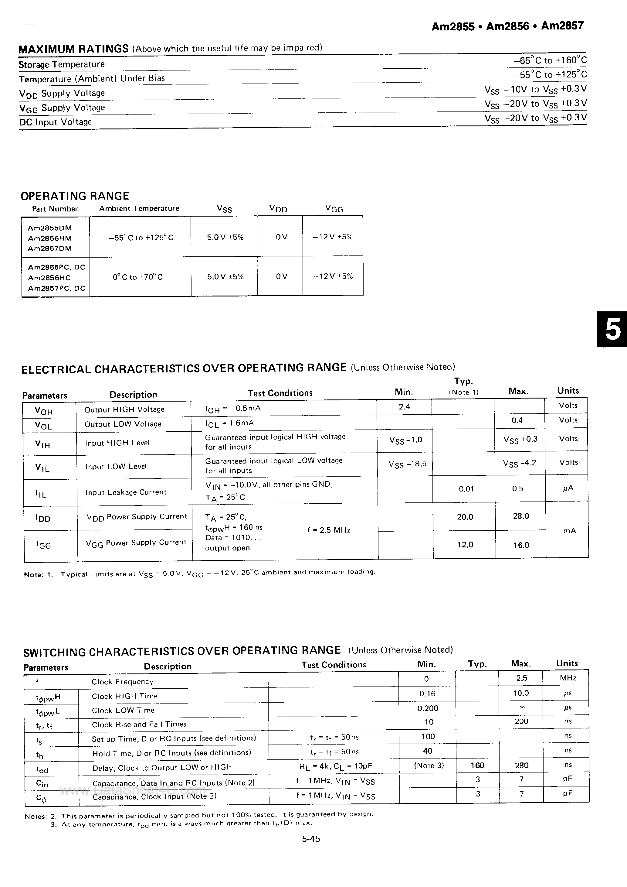 Datasheet AM2856 - (AM2855 - AM2857) Quad 128-Bit / Dual 256-Bit and Single 512-Bit Static Shift Registers page 2