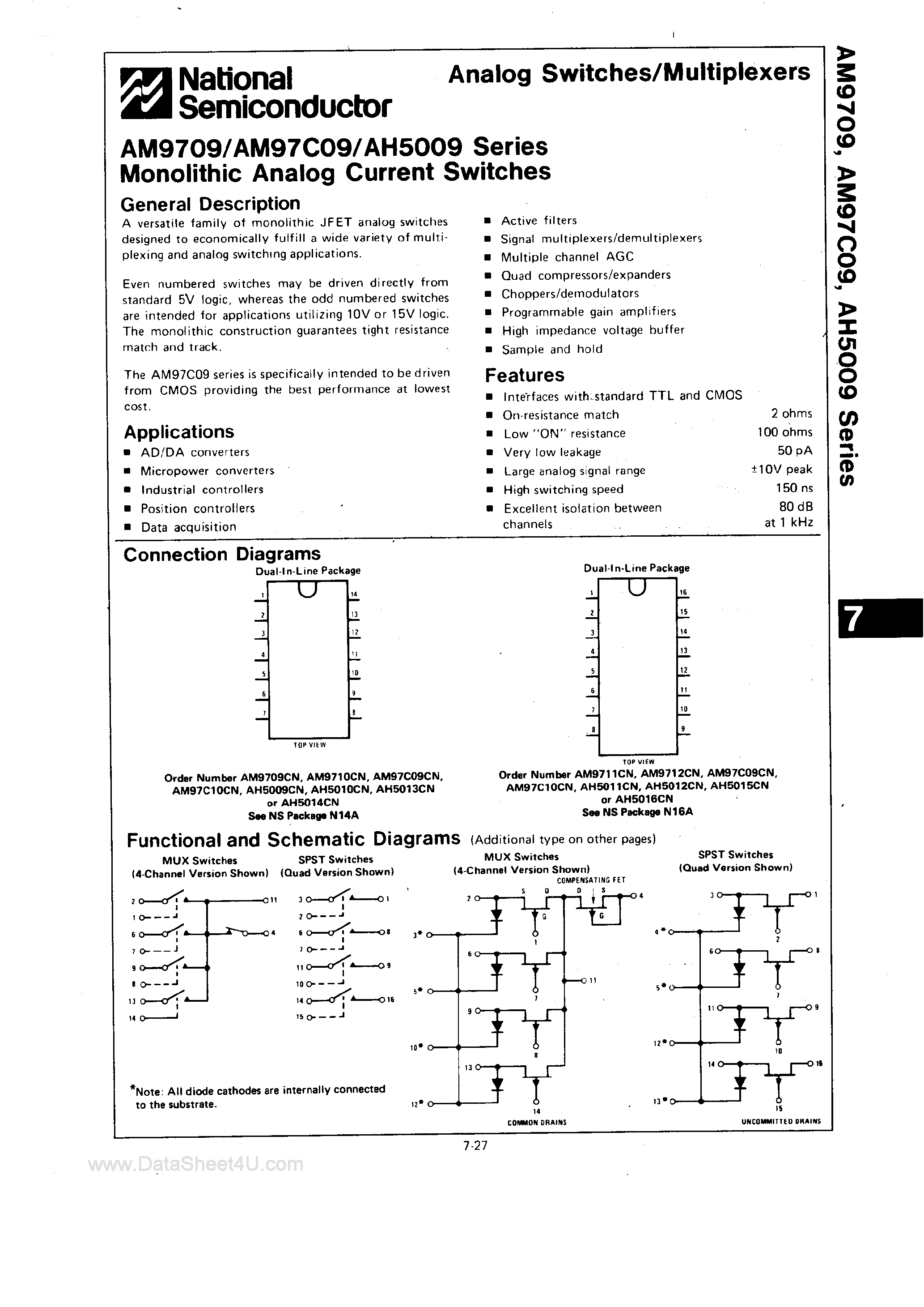 Datasheet AM9709 - (AM97C09 / AM97C10) Monolithic Analog Current Switches page 1