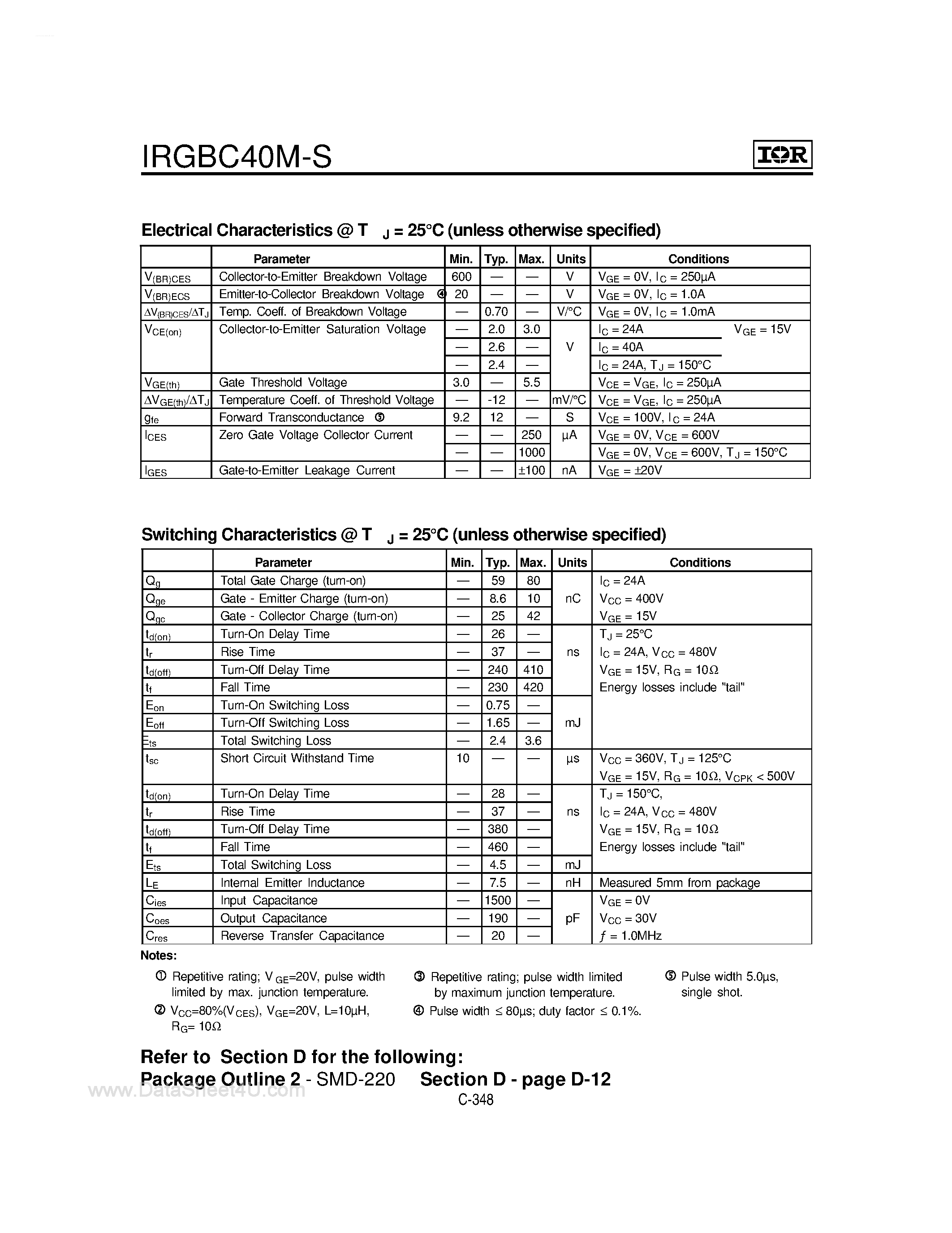 Datasheet IRGBC40M-S - INSULATED GATE BIPOLAR TRANSISTOR page 2