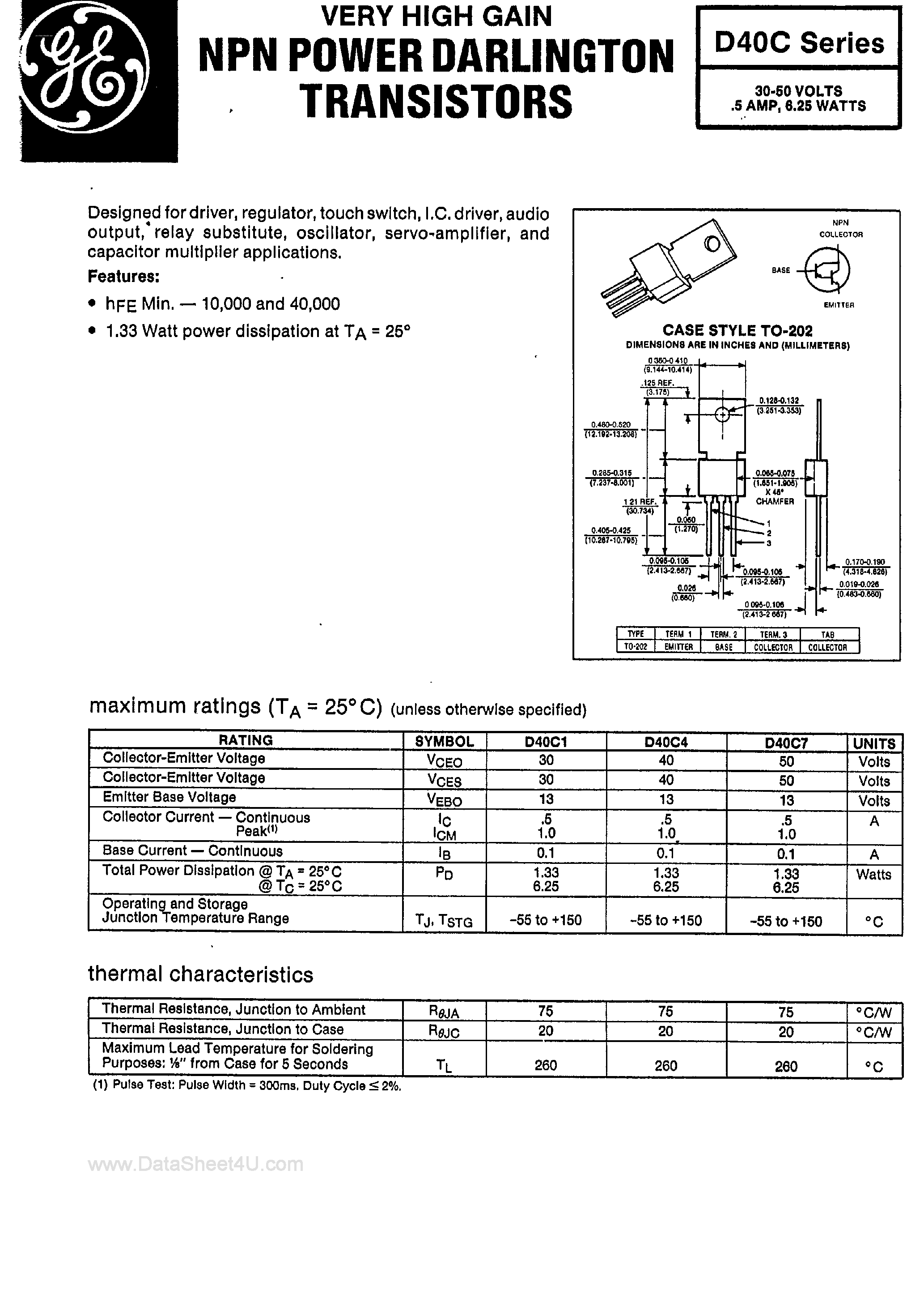 Даташит D40C - NPN Power Darlington Transistors страница 1