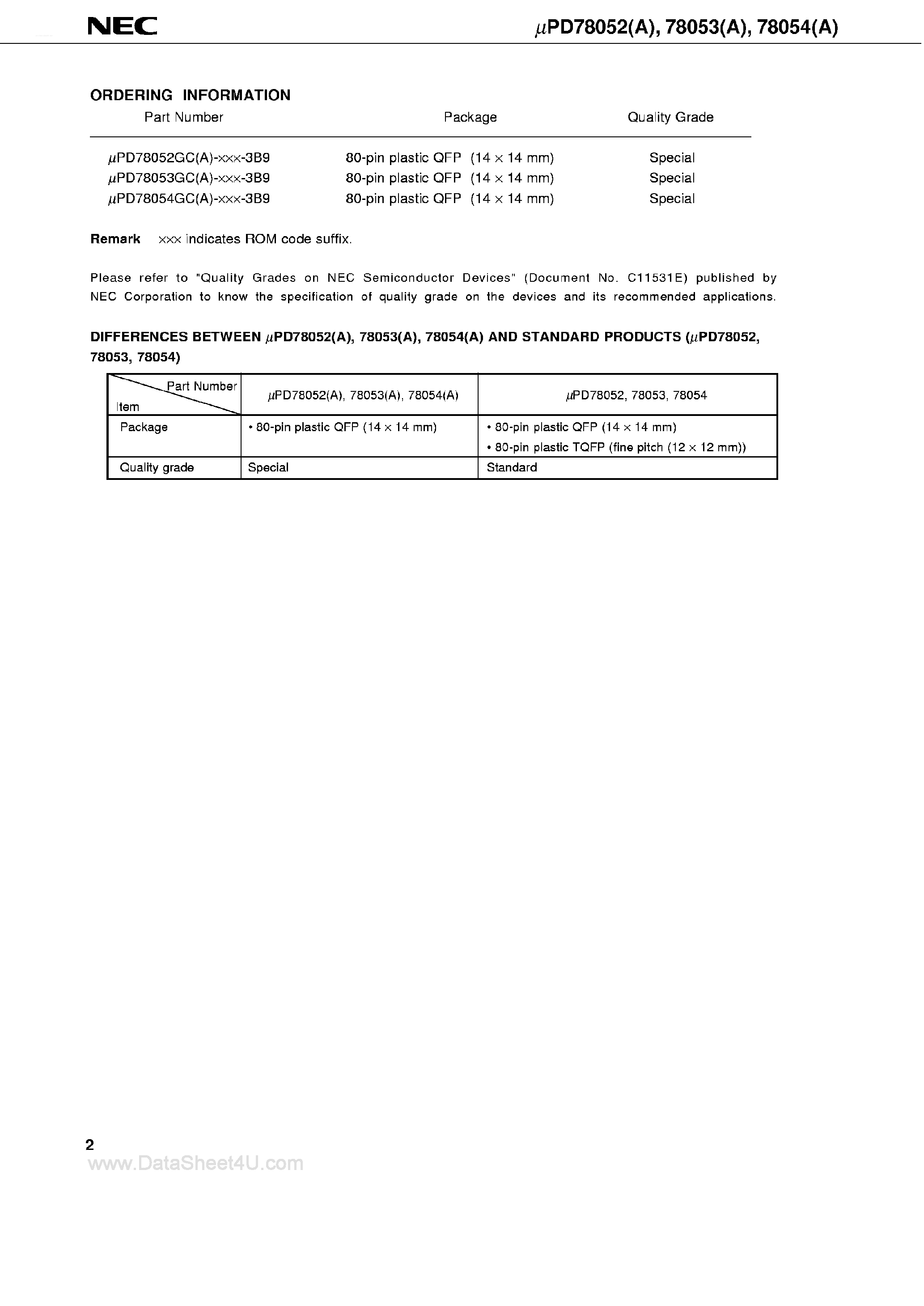 Даташит UPD78052 - (UPD78052 - UPD78054) 8-BIT SINGLE-CHIP MICROCOMPUTER страница 2