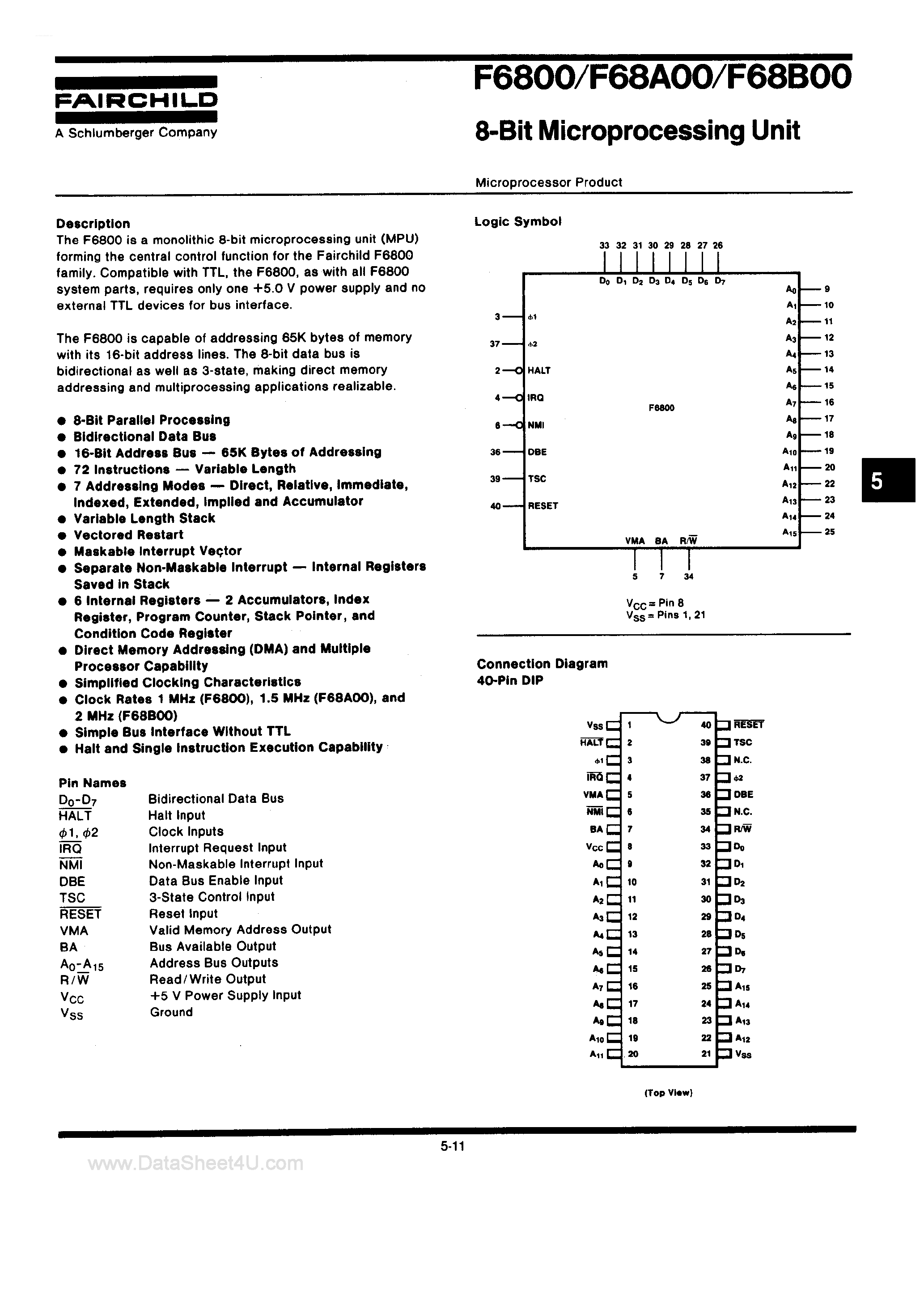 Datasheet F6800 - 8-Bit Microprocessing Unit page 1