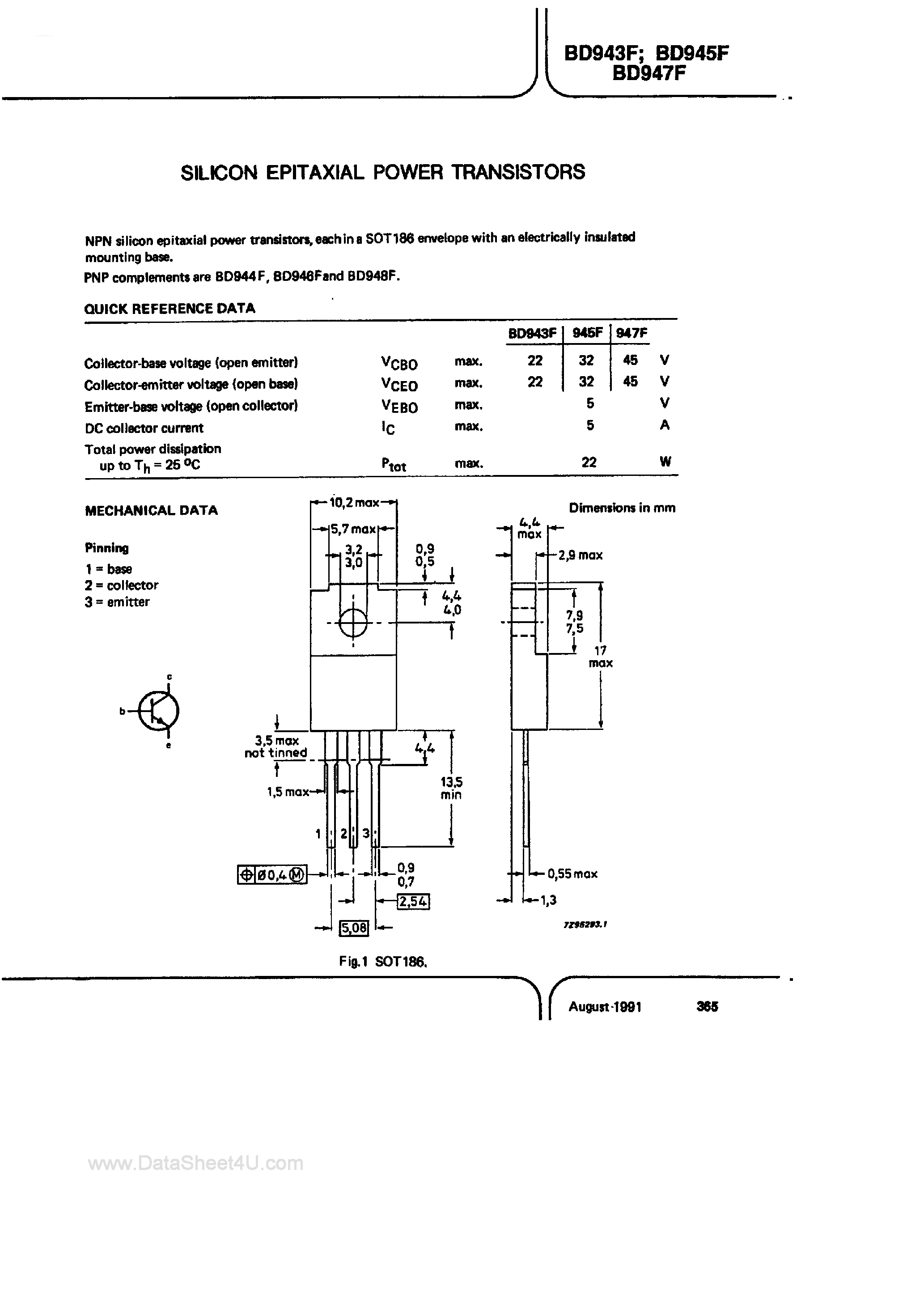 Даташит BD943F - (BD943F - BD947F) Silicon Epitaxial Power Transistors страница 1