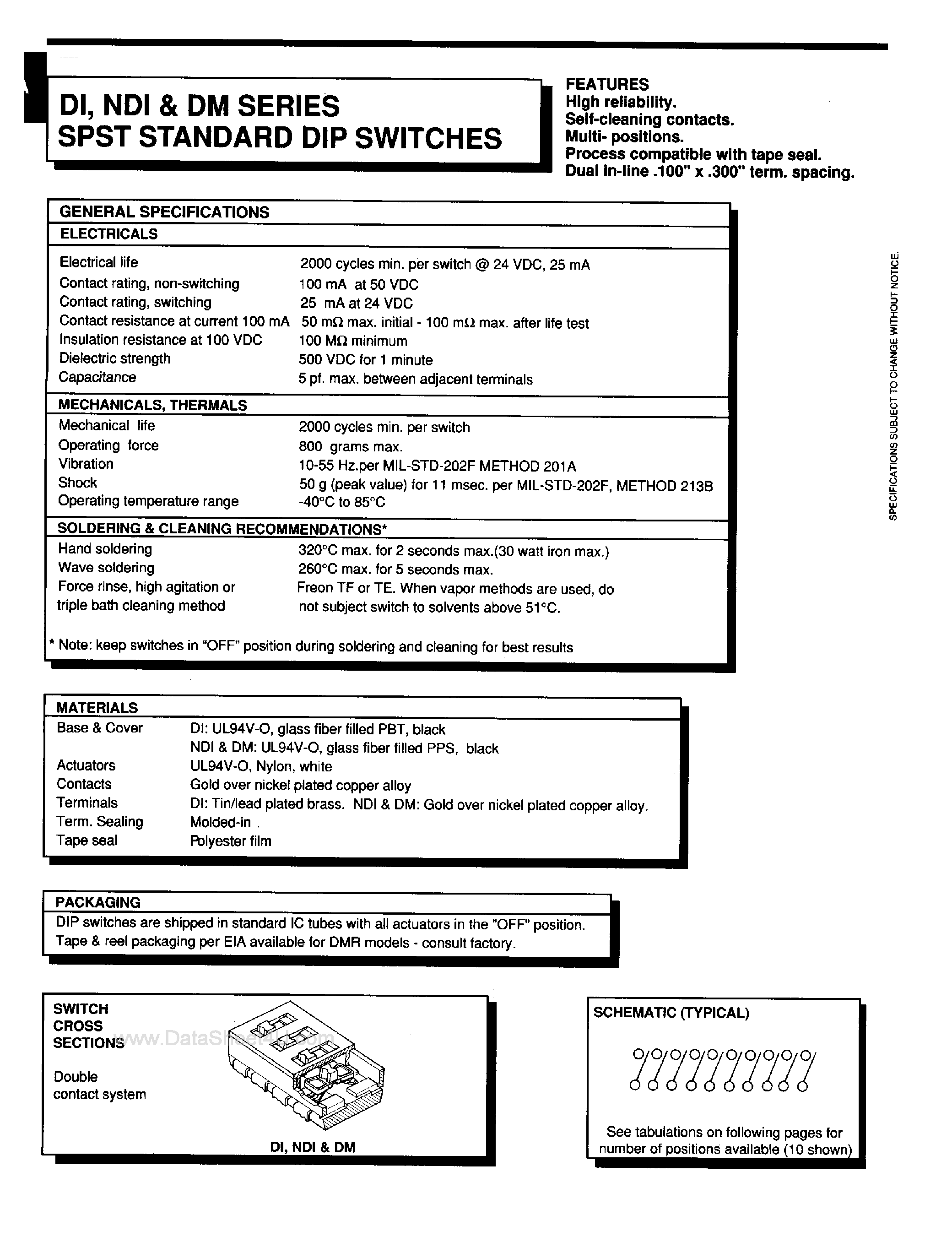 Даташит на микросхему DM05 страница 1 Даташит DM05 - (DM0x) SPST Standard DIP Switches страница 1