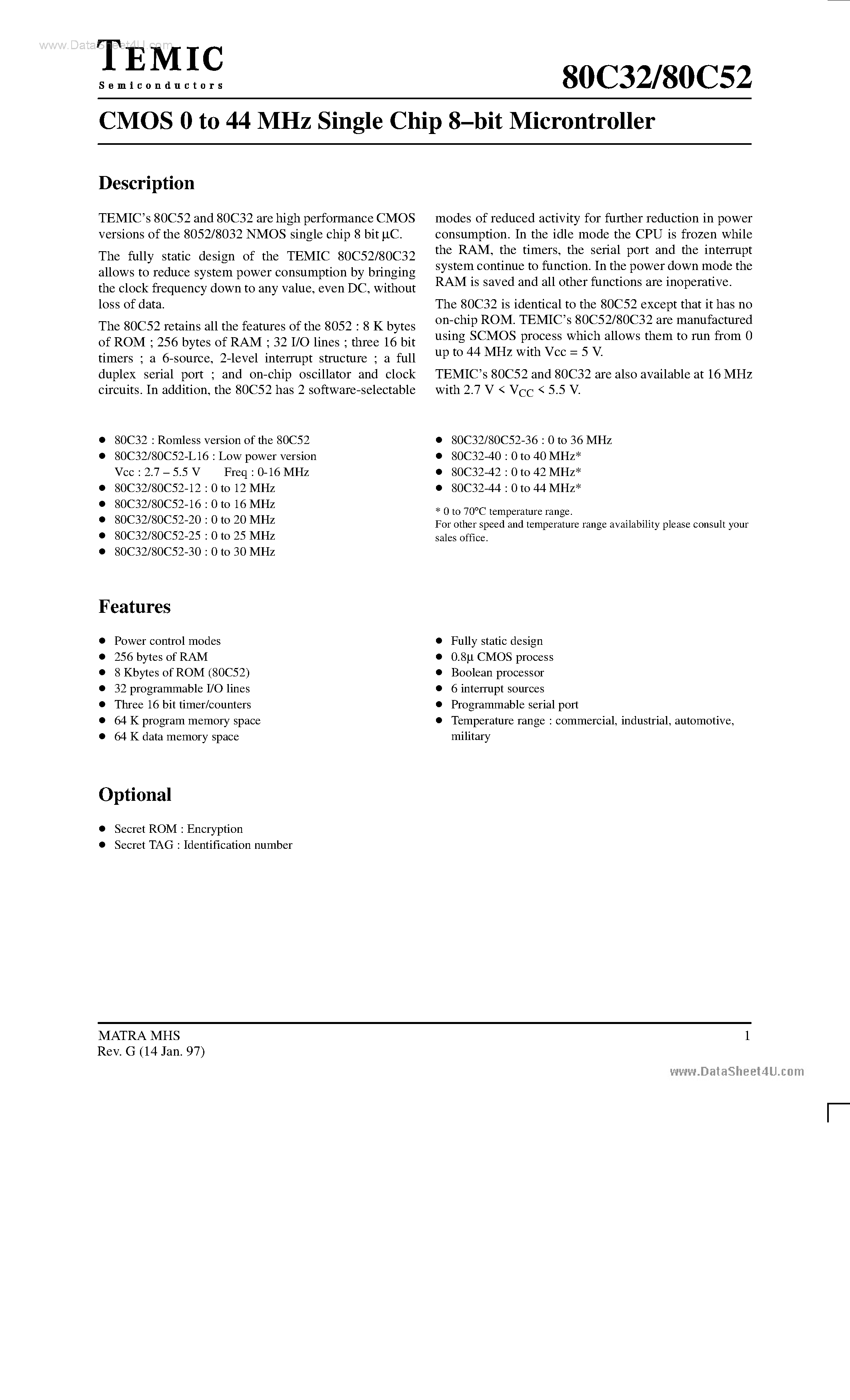 Datasheet P-80C32 - Search -----> P80C32 page 1