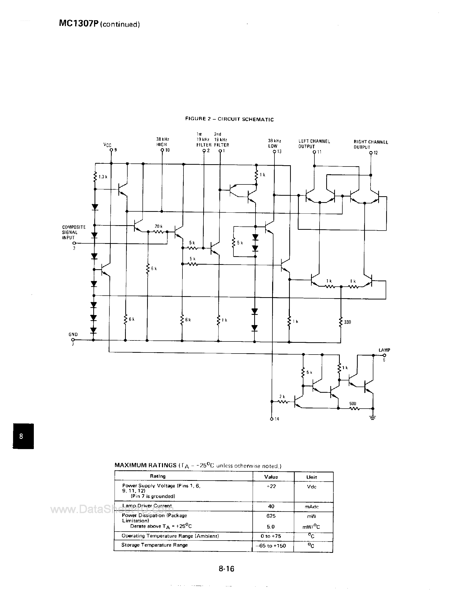 Datasheet MC1307P page 2 Datasheet MC1307P - Device Discontinued - Stereo Demodulator page 2